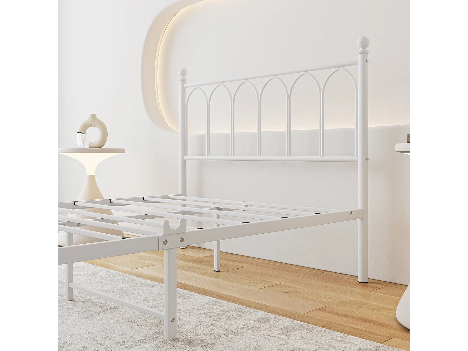 Lit adulte 140x200 cm, cadre de lit 140x200 cm en métal blanc avec sommier à lattes