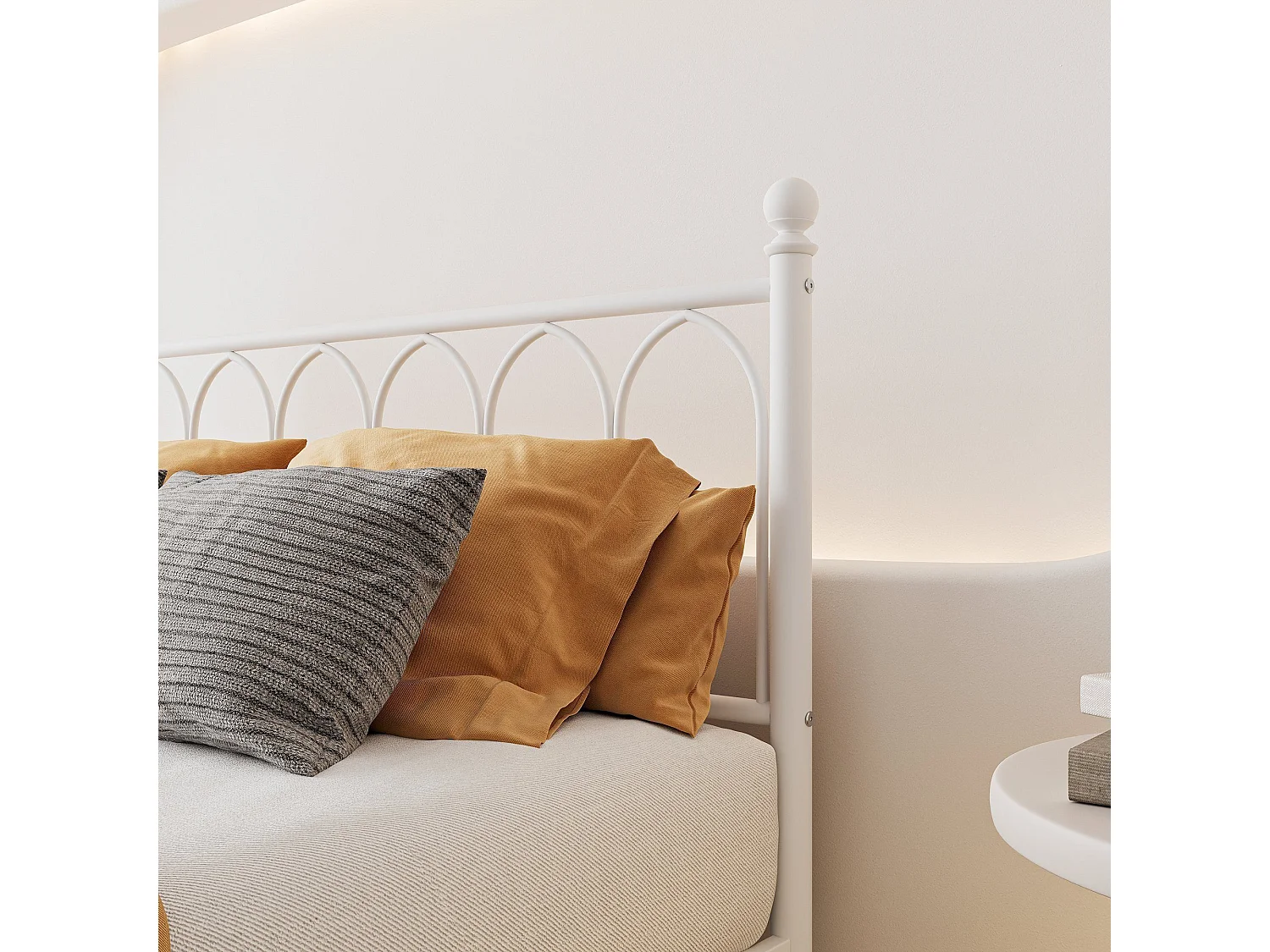 Lit adulte 140x200 cm, cadre de lit 140x200 cm en métal blanc avec sommier à lattes