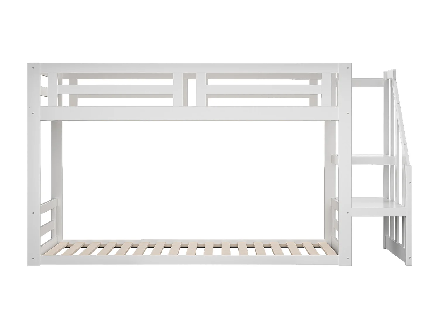 Lit superposé 90x200 cm lit enfant 2  places avec escalier et sommier à lattes - bois massif - blanc - sans matelas