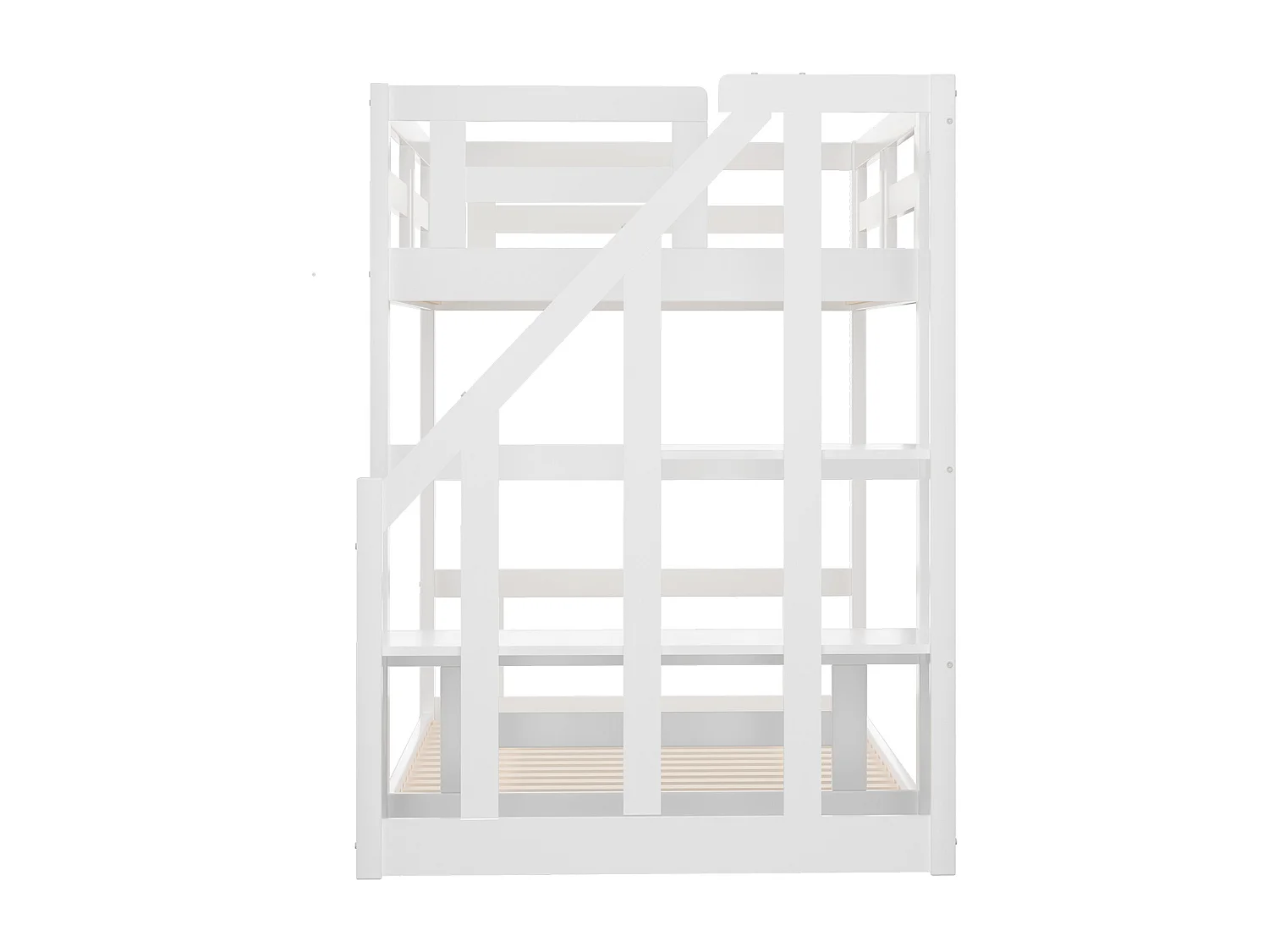 Lit superposé 90x200 cm lit enfant 2  places avec escalier et sommier à lattes - bois massif - blanc - sans matelas