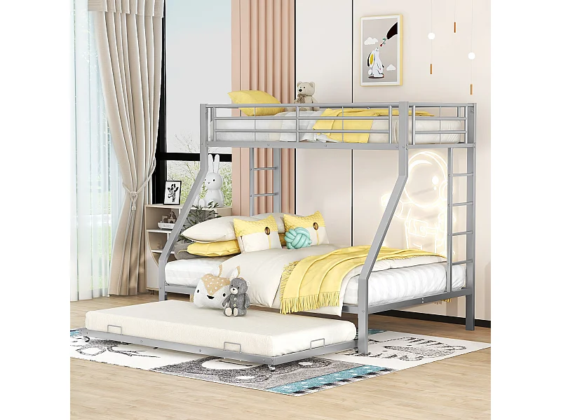 Letti a castello 90/140x200 cm con 1 letto estraibile 90x190 cm e 3 molle incluse - grigio