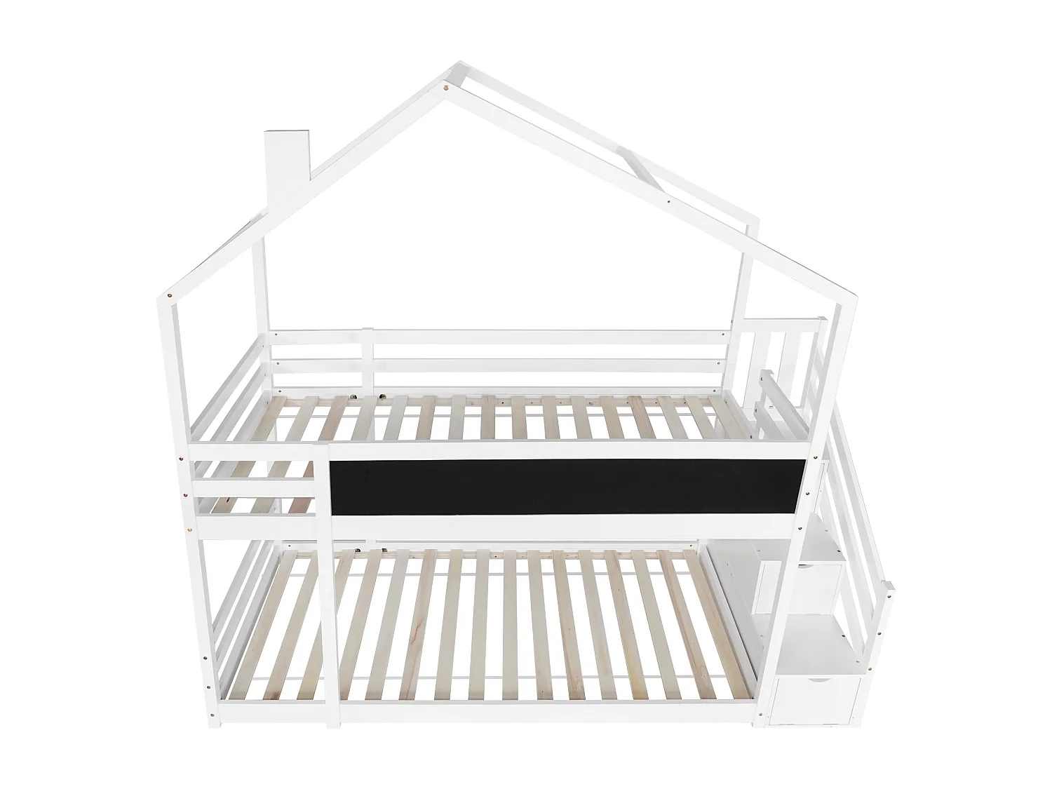 Lit superpsé 90x200 cm lit enfant 2 places avec 3 tiroirs et 1 tableau noir - bois de pin - blanc - sans matelas