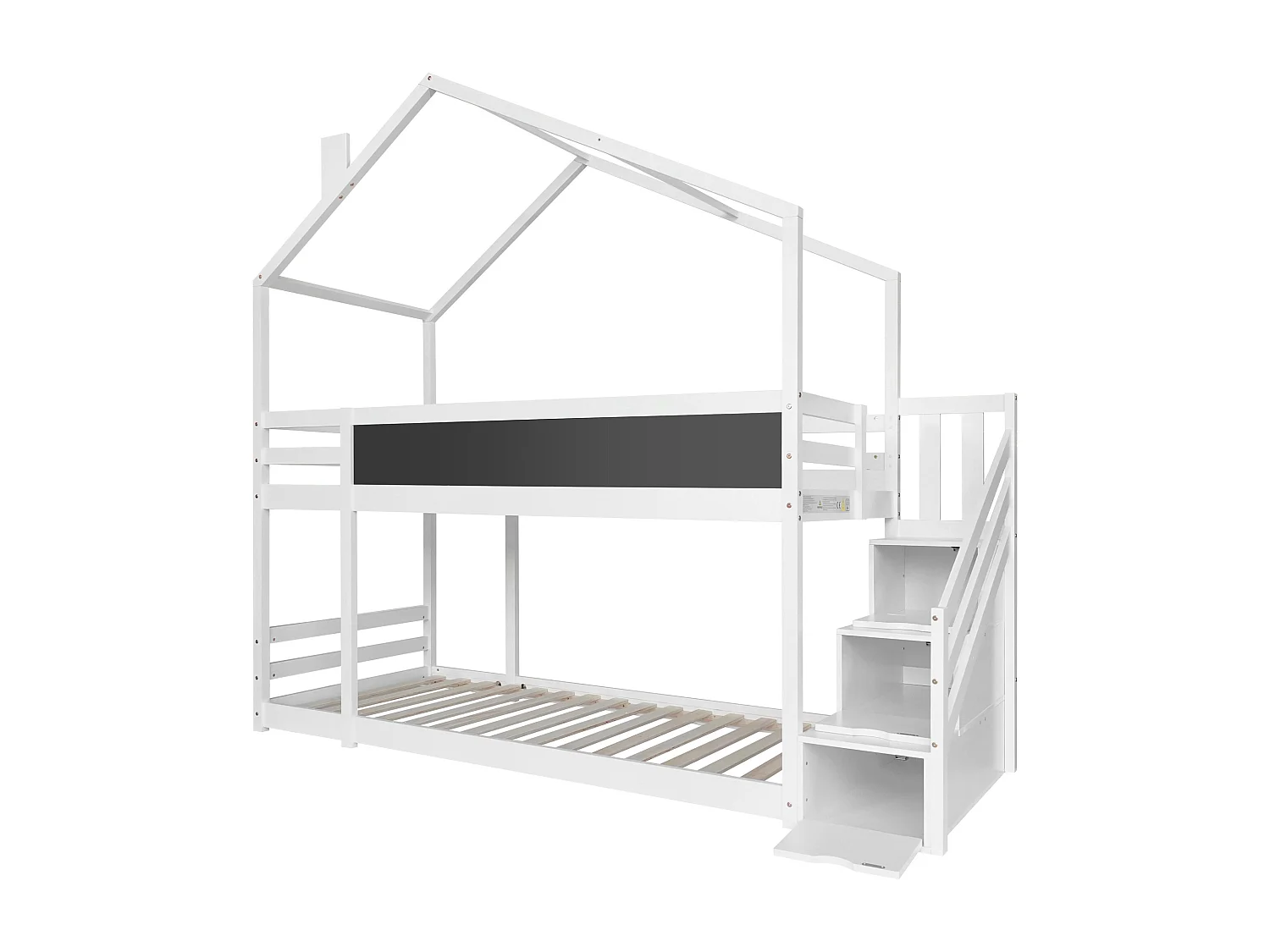 Lit superpsé 90x200 cm lit enfant 2 places avec 3 tiroirs et 1 tableau noir - bois de pin - blanc - sans matelas