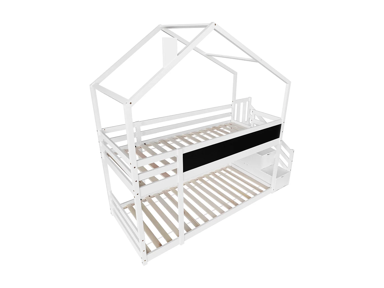 Lit superpsé 90x200 cm lit enfant 2 places avec 3 tiroirs et 1 tableau noir - bois de pin - blanc - sans matelas