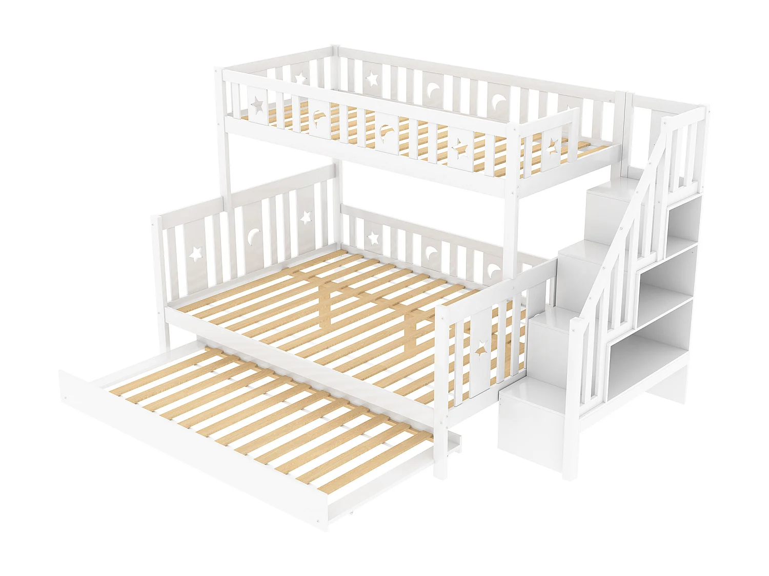 Cama infantil litera de madera maciza 90x200/140x200 cm con escalera - blanco