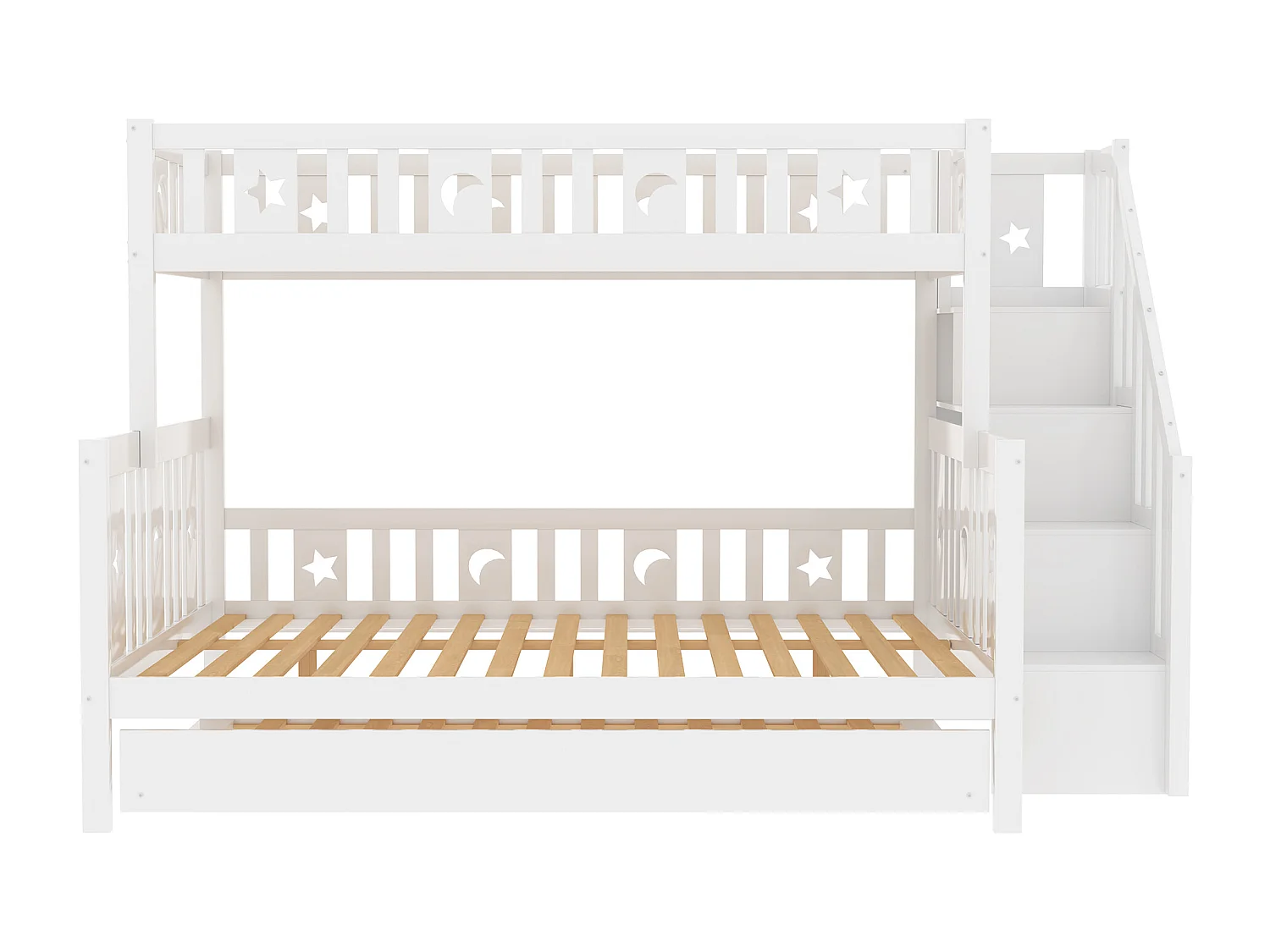 Cama infantil litera de madera maciza 90x200/140x200 cm con escalera - blanco