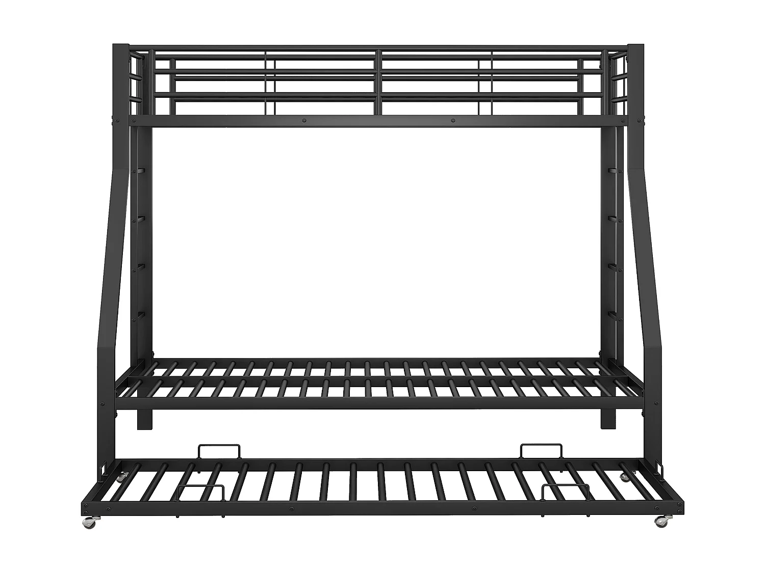 Lit superposé 90/140x200 cm lit enfant 3 places avec lit gigogne 90x190 cm et 3 sommiers - métal noir - sans matelas