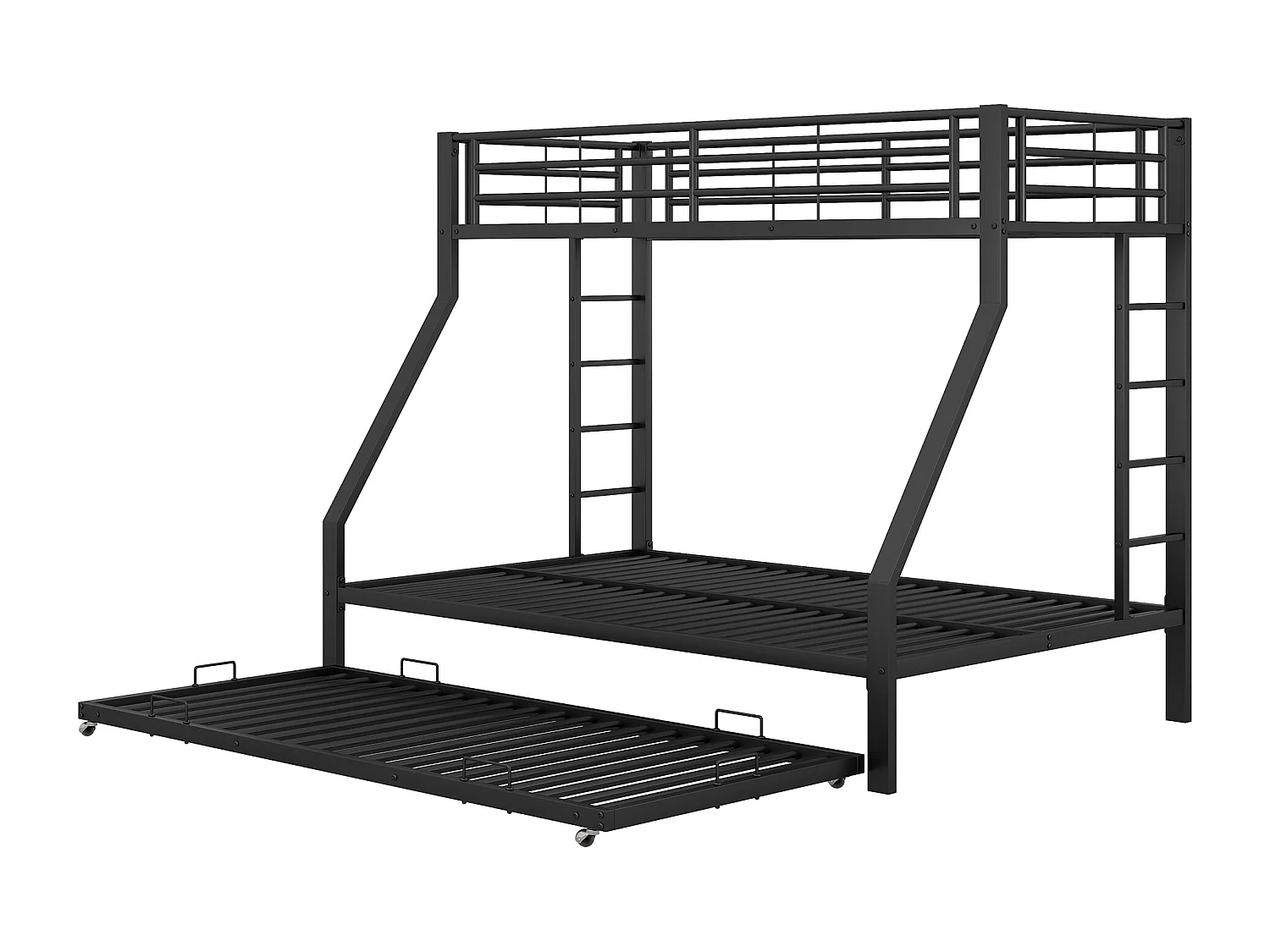 Lit superposé 90/140x200 cm lit enfant 3 places avec lit gigogne 90x190 cm et 3 sommiers - métal noir - sans matelas