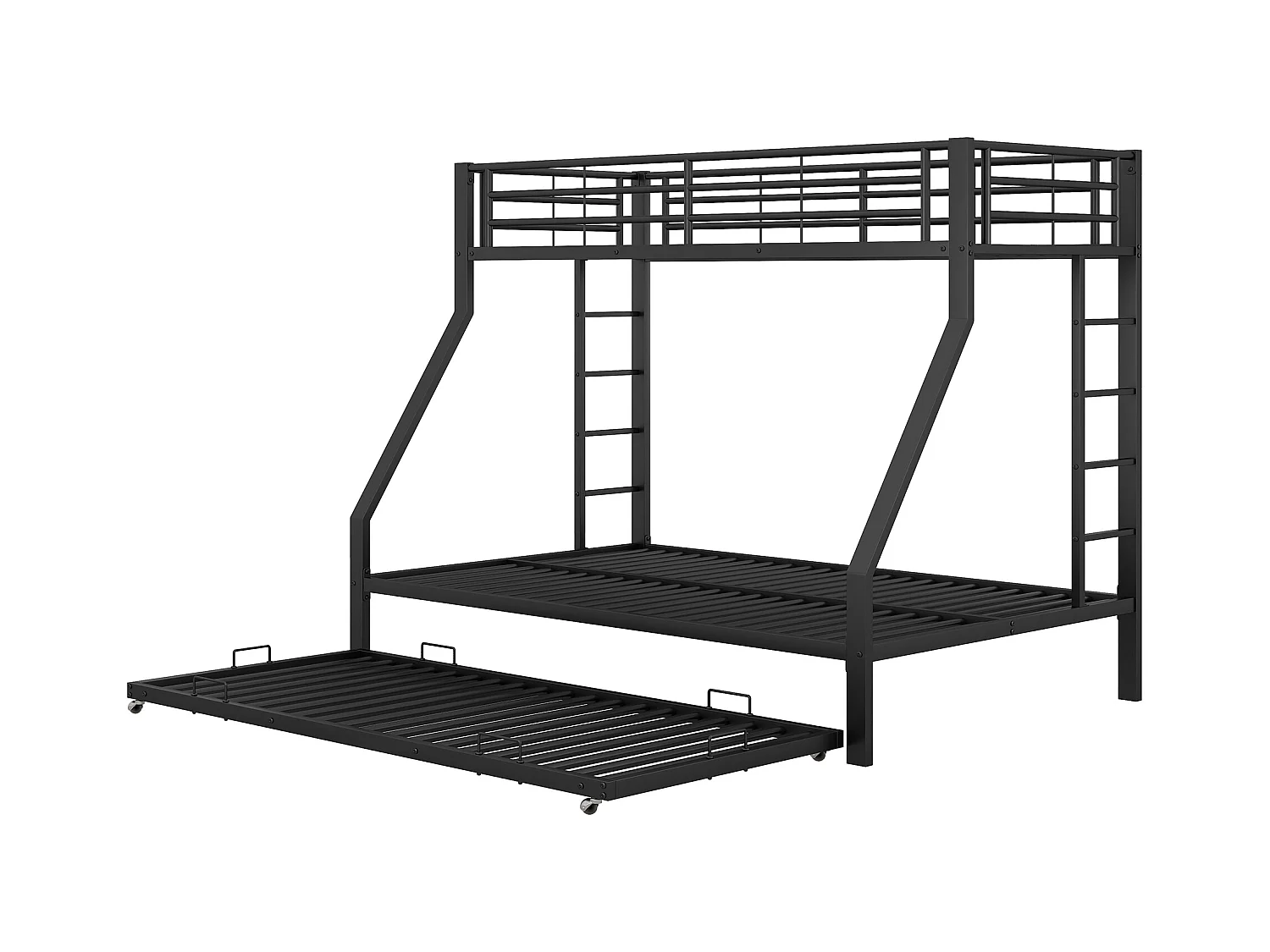 Literas 90/140x200 cm con 1 cama nido 90x190 cm y 3 somieres incluidos - negro