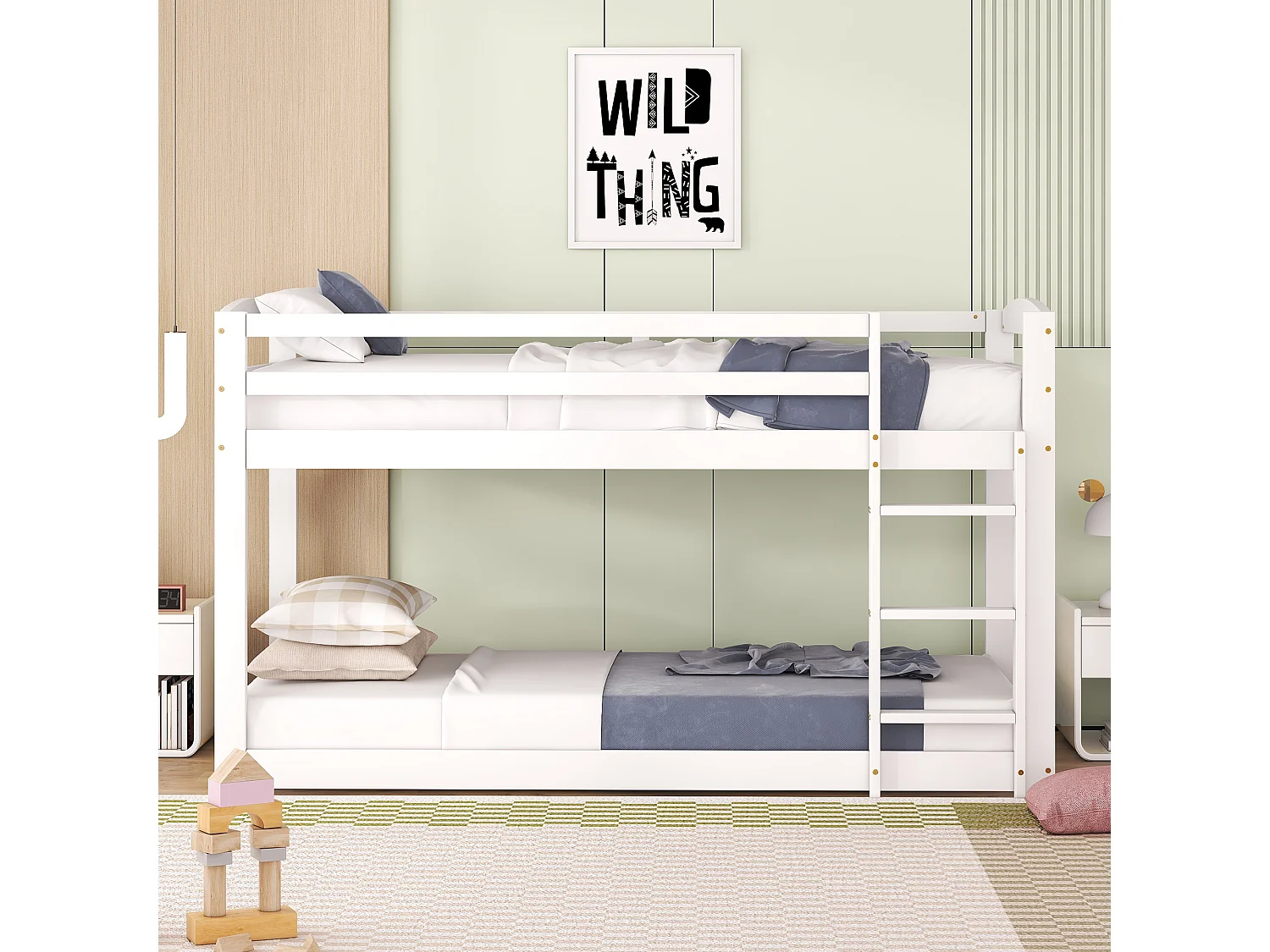 Lit superposé 90x200 cm lit enfant avec 1 sommier à lattes - bois de pin - blanc- sans matelas