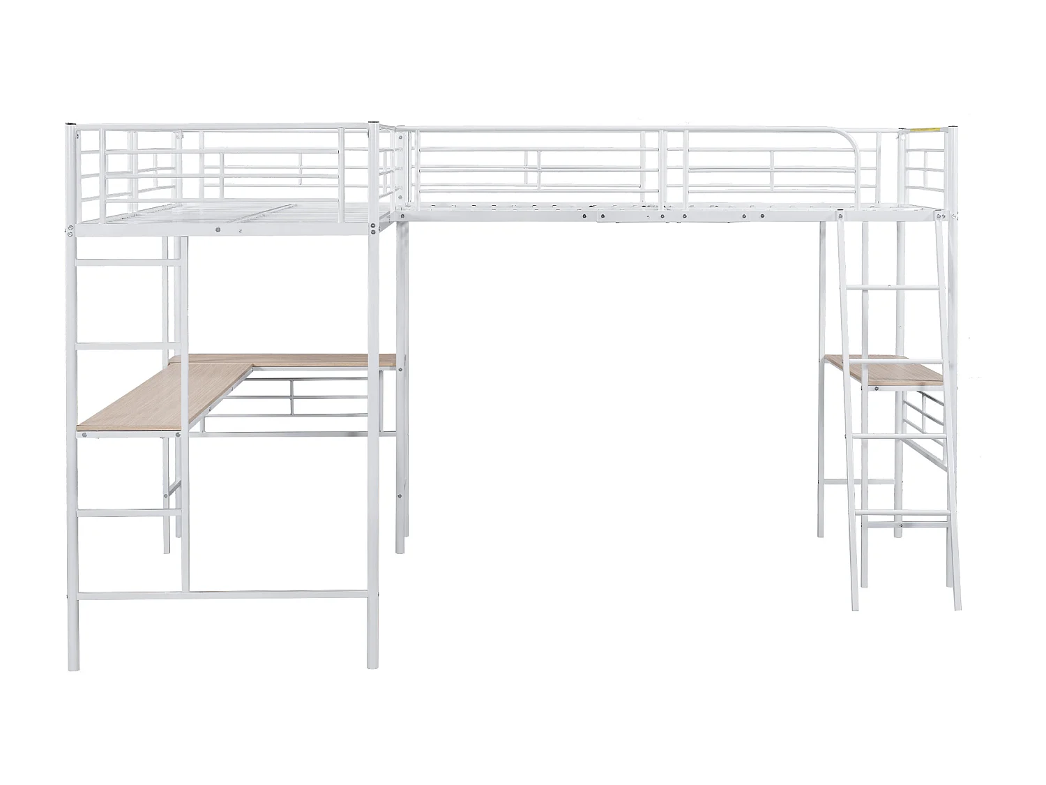 Lit mezzanine 90X200 cm lit enfant 2 palces avec table sous le lit - en métal blanc - sans matelas