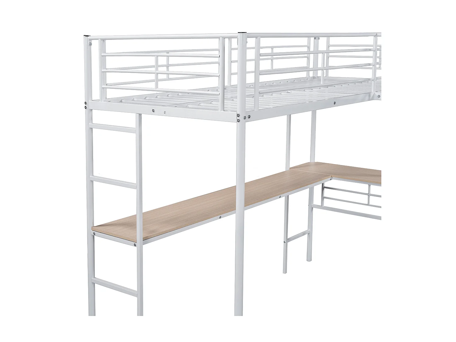Lit mezzanine 90X200 cm lit enfant 2 palces avec table sous le lit - en métal blanc - sans matelas