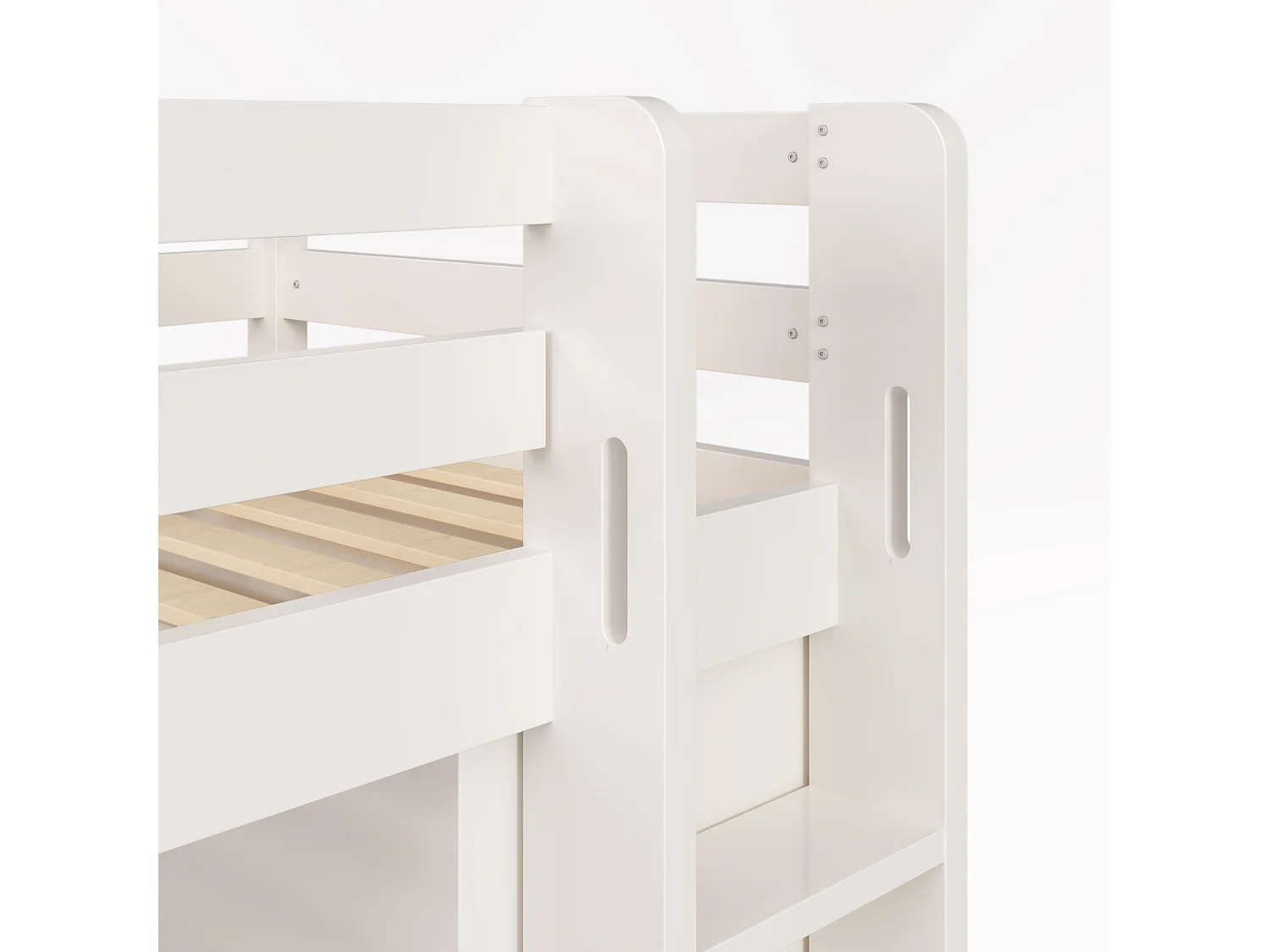 Letto singolo soppalcato 90x200 cm con armadio e ripiani portaoggetti - bianco