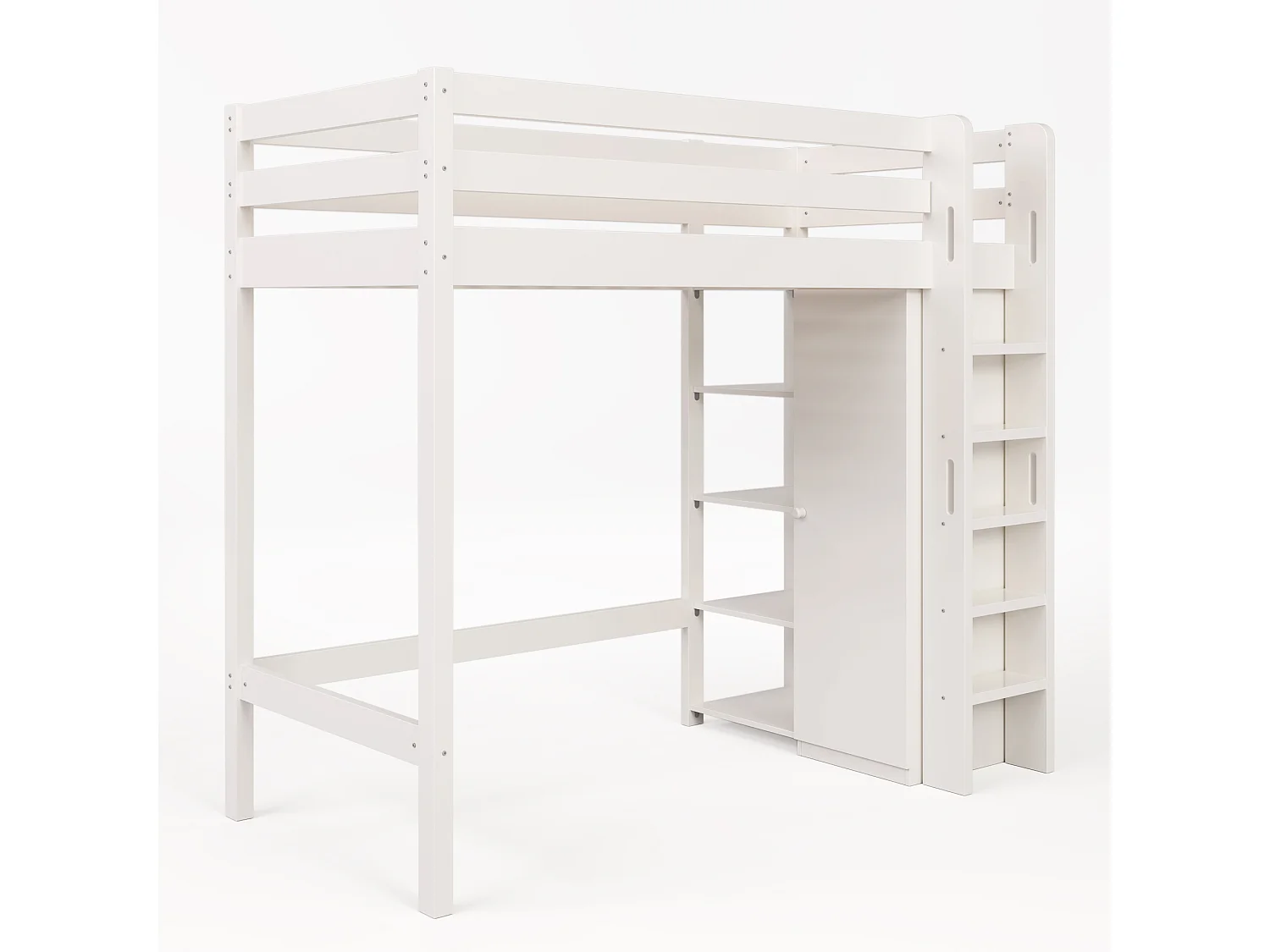 Lit mezzanine 90x200 cm lit enfant avec penderie et étagères de rangement - blanc - sans matelas