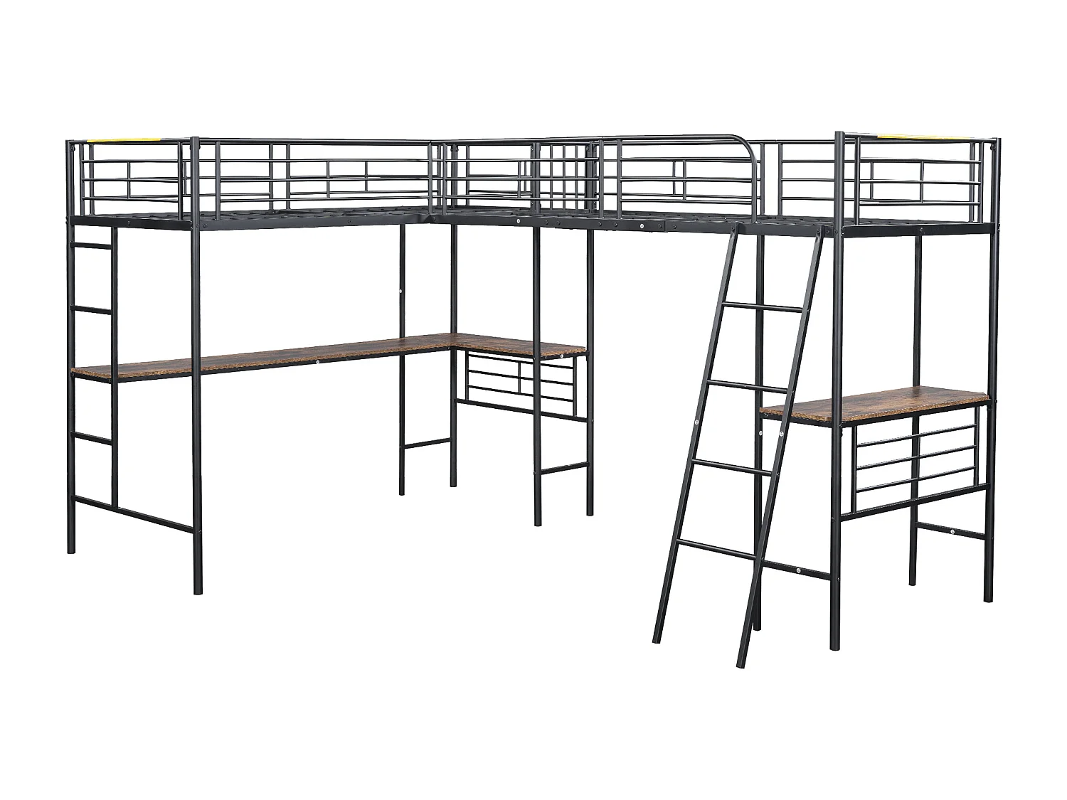 Lit mezzanine 90X200 cm lit enfant 2 palces avec table sous le lit - en métal gris - sans matelas