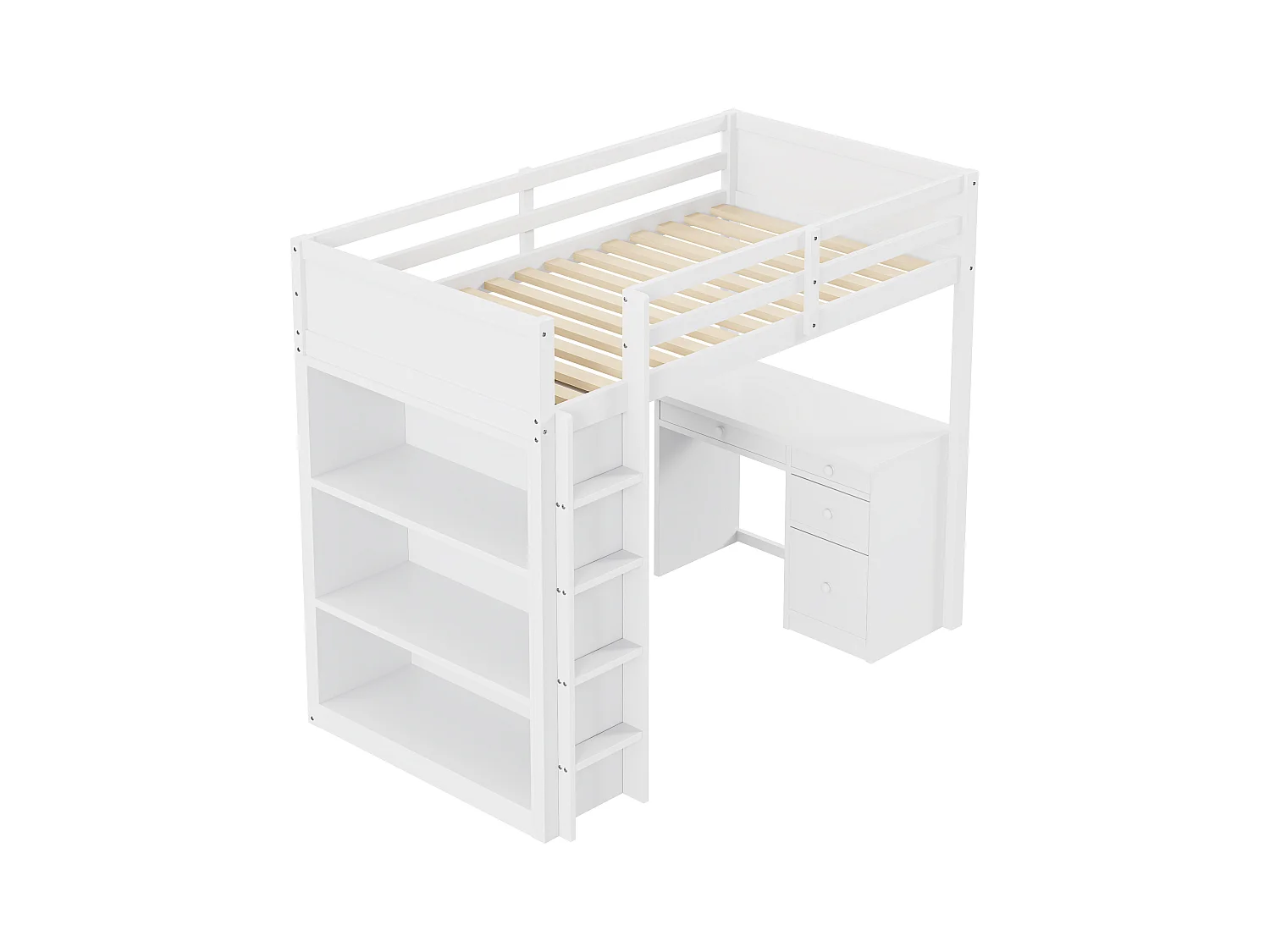 Lit mezzanine 90x200 cm avec armoires de rangement et table d'ordinateur lit en bois - blanc