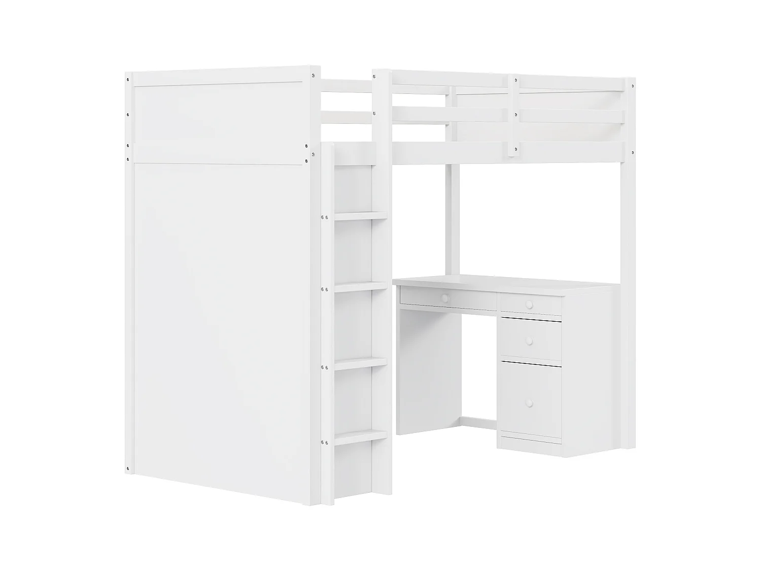 Lit mezzanine 90x200 cm avec armoires de rangement et table d'ordinateur lit en bois - blanc