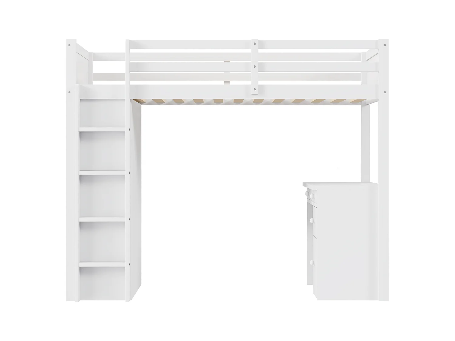 Lit mezzanine 90x200 cm avec armoires de rangement et table d'ordinateur lit en bois - blanc