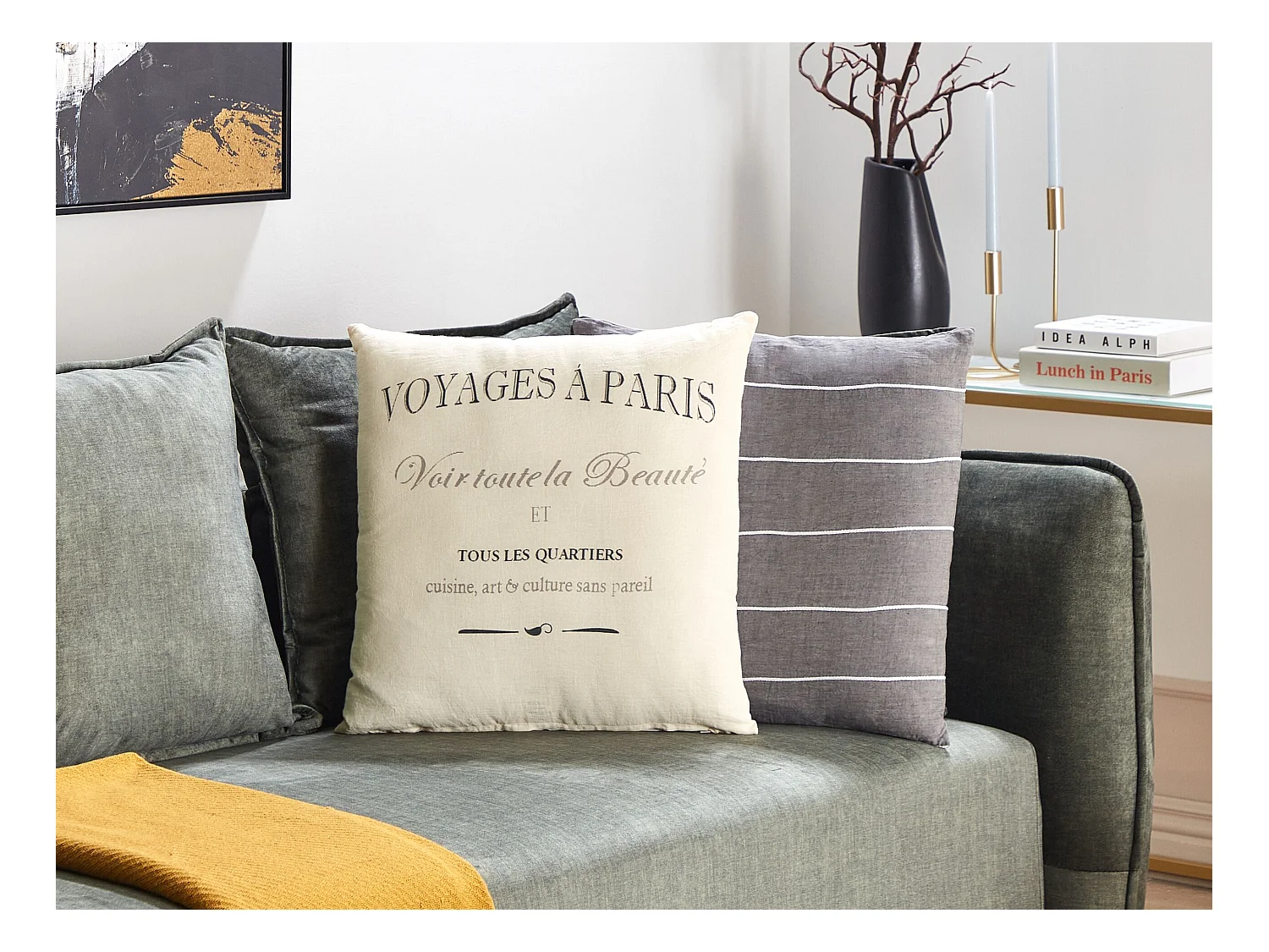 Dekokissen 2er Set Leinen creme weiß 50 x 50 cm mit Schriftzug Mindala