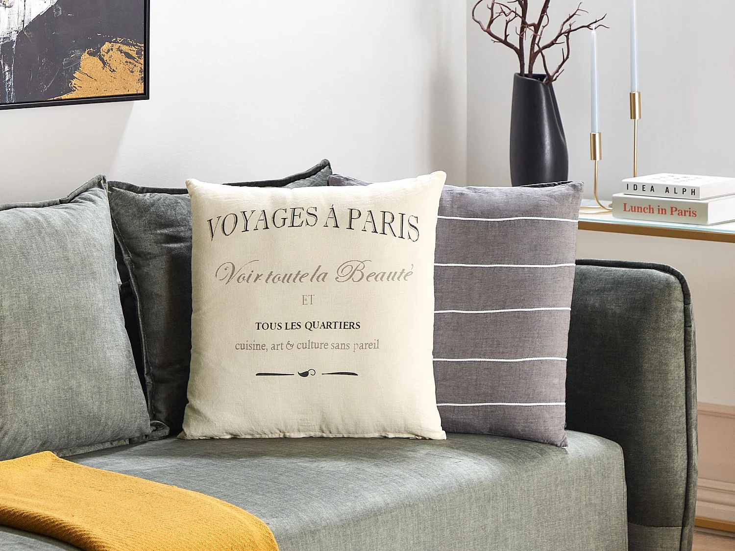 Lot de 2 coussins décoratifs MINDALA Lin 50 x 50 cm Blanc cassé Texte