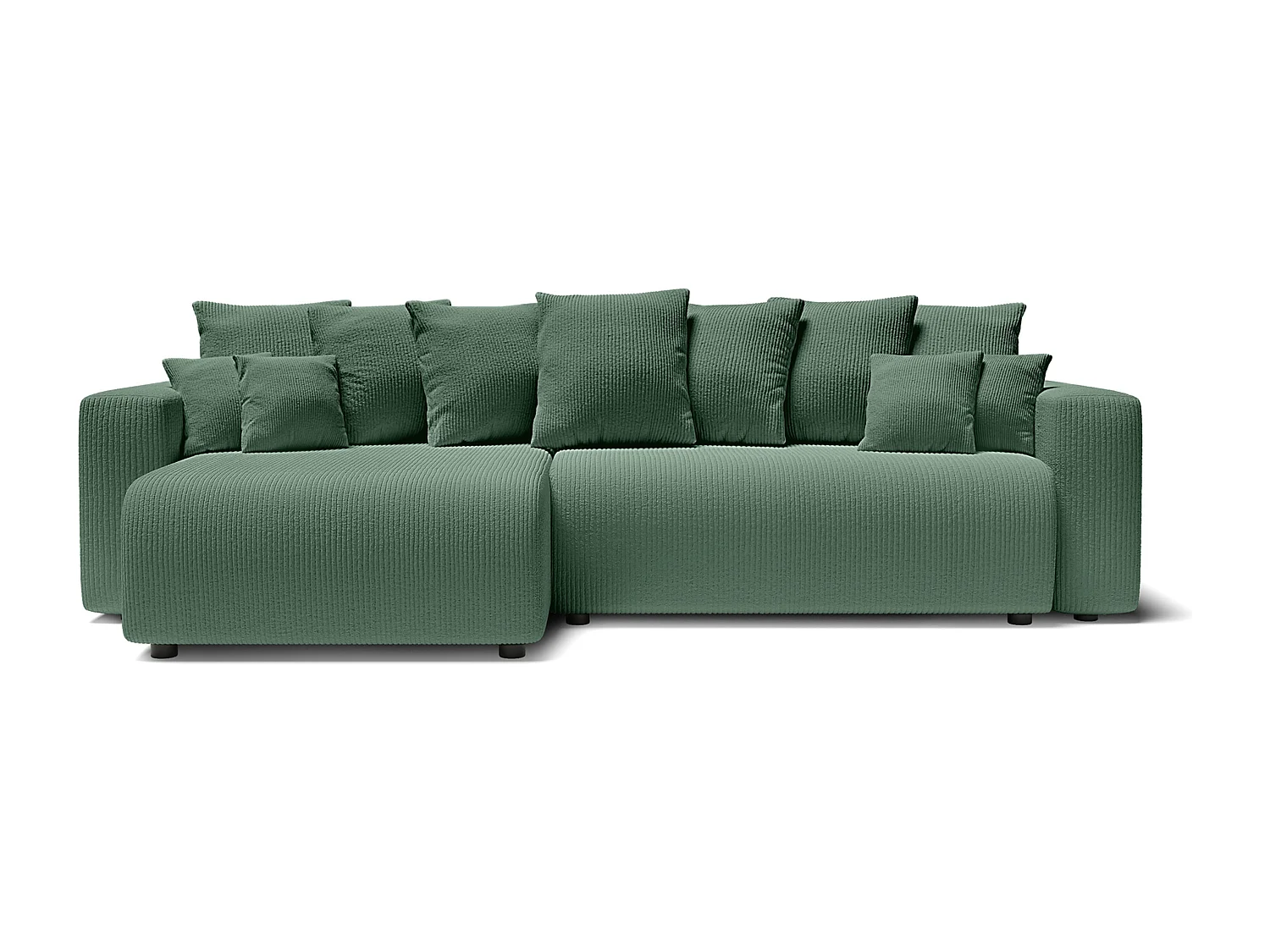 Canapé d'angle XL LEA convertible velours côtelé vert 5 places