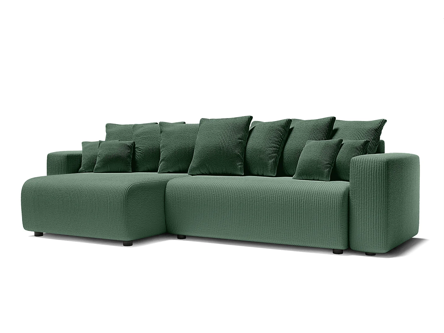 Canapé d'angle XL LEA convertible velours côtelé vert 5 places