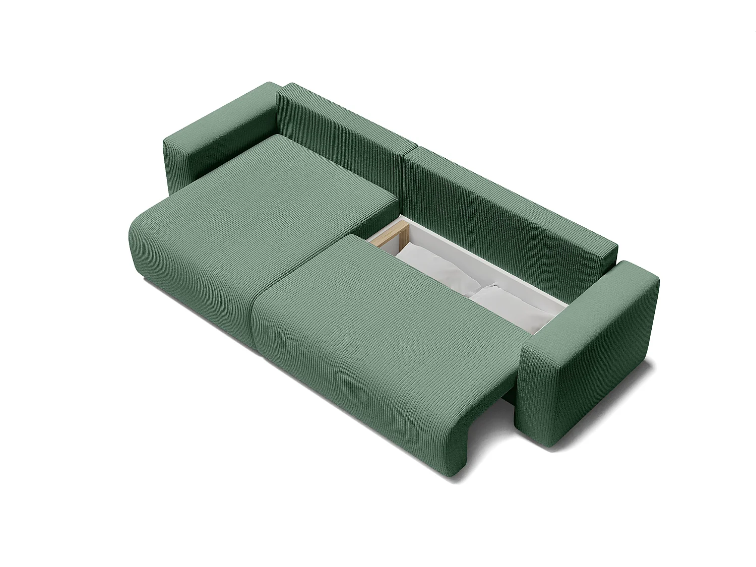 Canapé d'angle XL LEA convertible velours côtelé vert 5 places