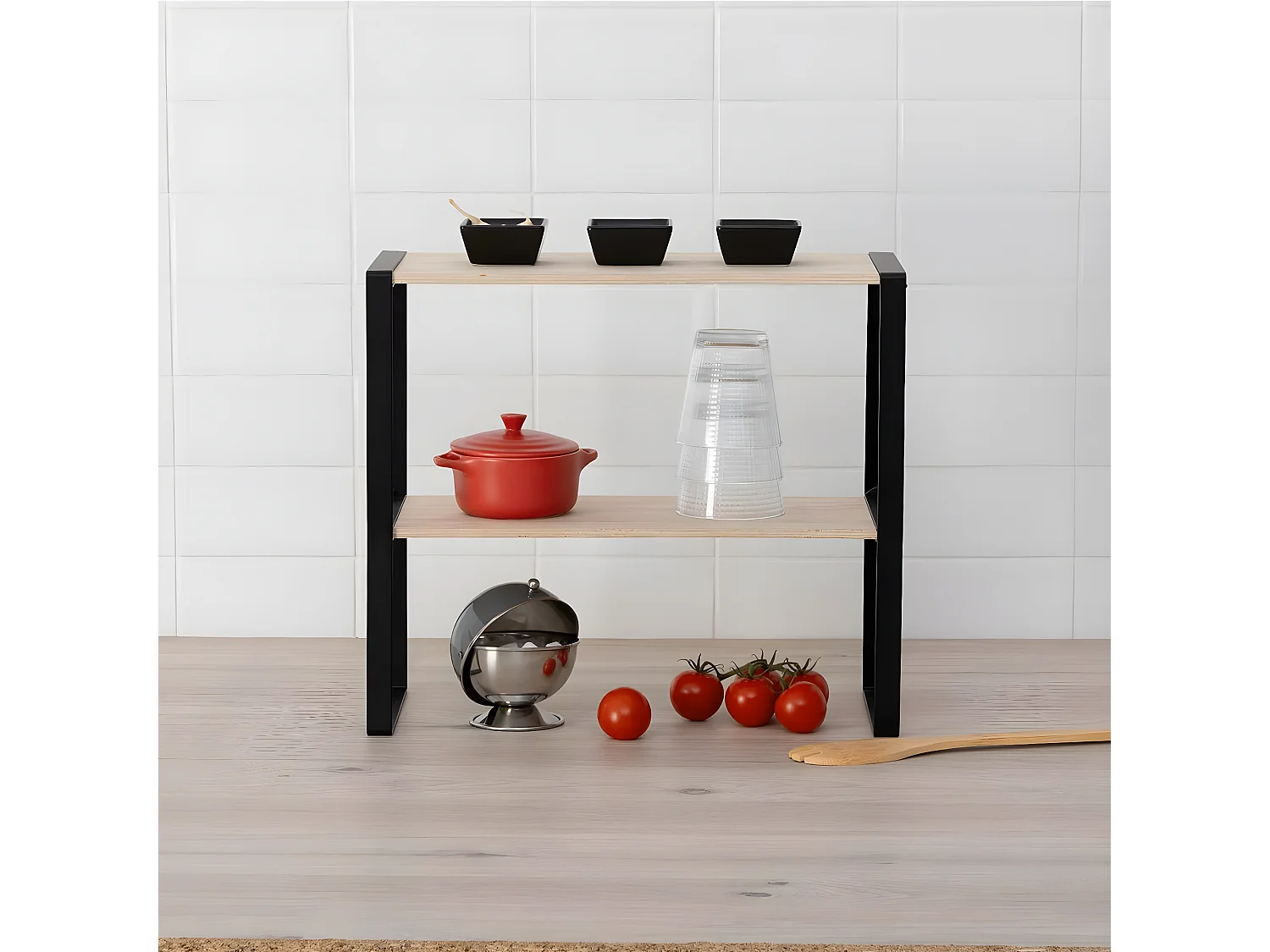 Étagère 2 niveaux en métal noir L 40 x P 17,5 x H 35 cm