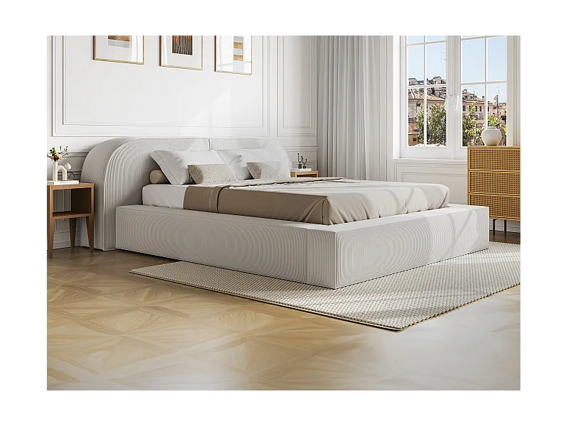 Lit coffre 180 x 200 cm - Velours côtelé - Crème - Avec matelas - LIRABA de Maison Céphy