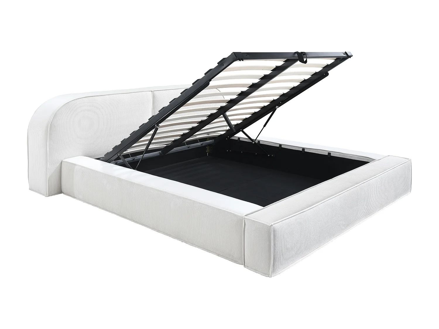 Cama com espaço de arrumação 180x200 cm veludo canelado cor creme com colchão - LIRABA de Maison Céphy