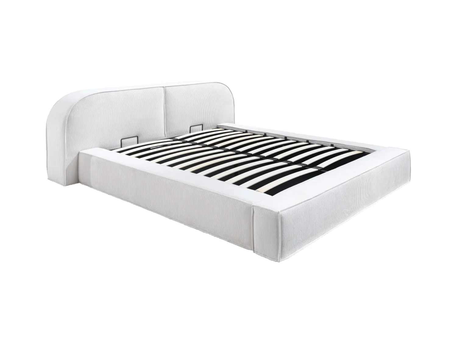 Lit coffre 160 x 200 cm - Velours côtelé - Crème - Avec matelas - LIRABA de Maison Céphy