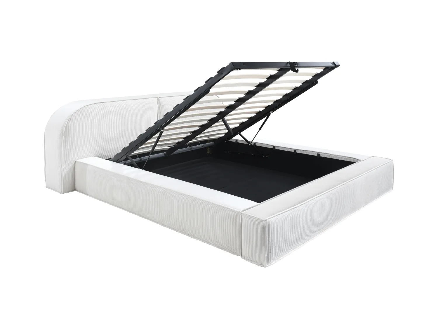 Lit coffre 160 x 200 cm - Velours côtelé - Crème - Avec matelas - LIRABA de Maison Céphy