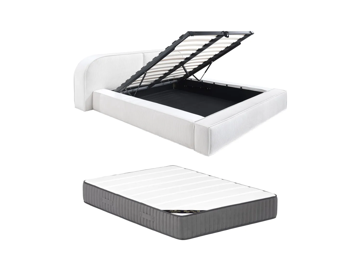 Lit coffre 160 x 200 cm - Velours côtelé - Crème - Avec matelas - LIRABA de Maison Céphy