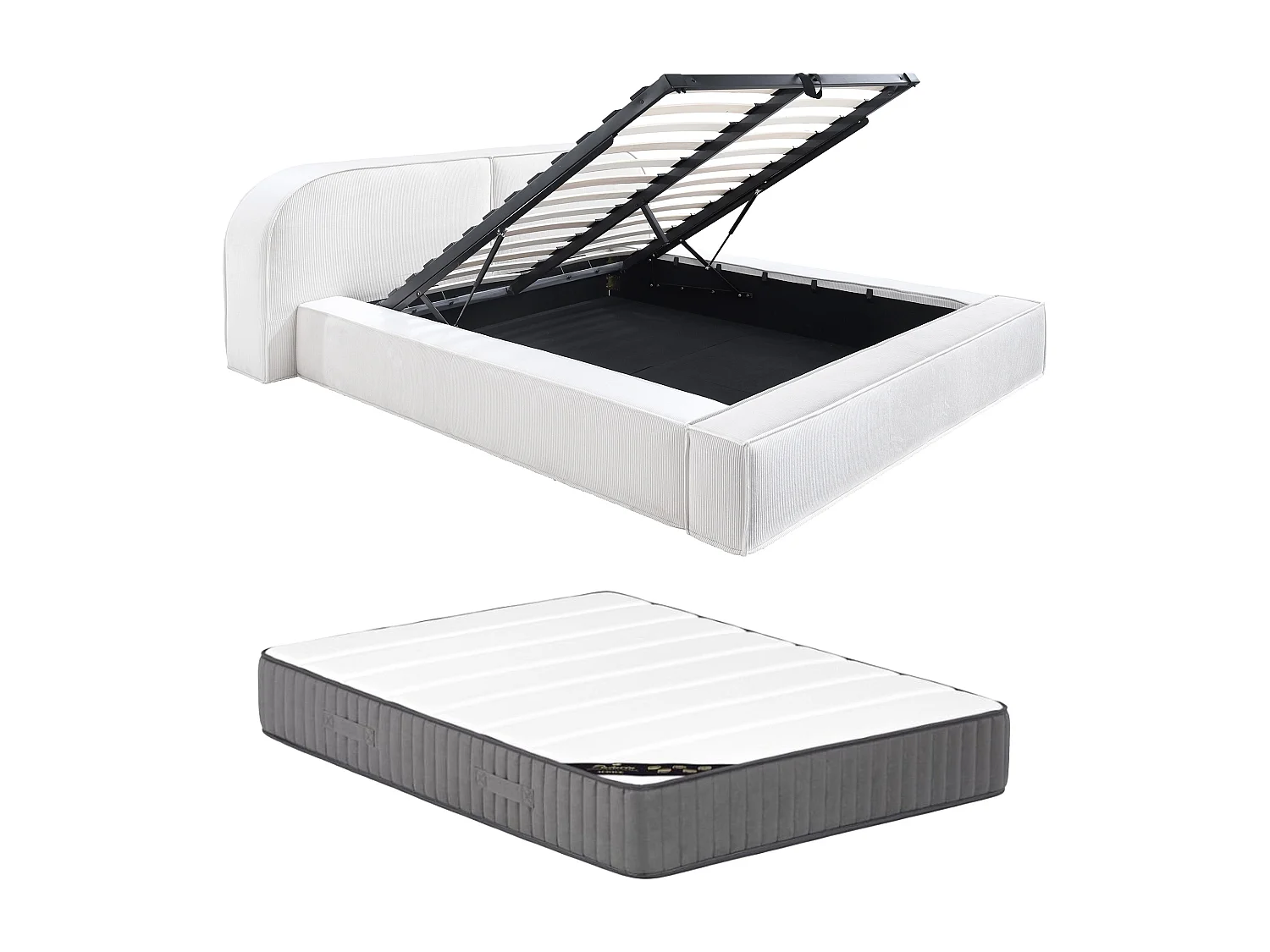 Bed met opbergruimte 160 x 200 cm - Ribfluweel - Crème - Met matras - LIRABA van Maison Céphy