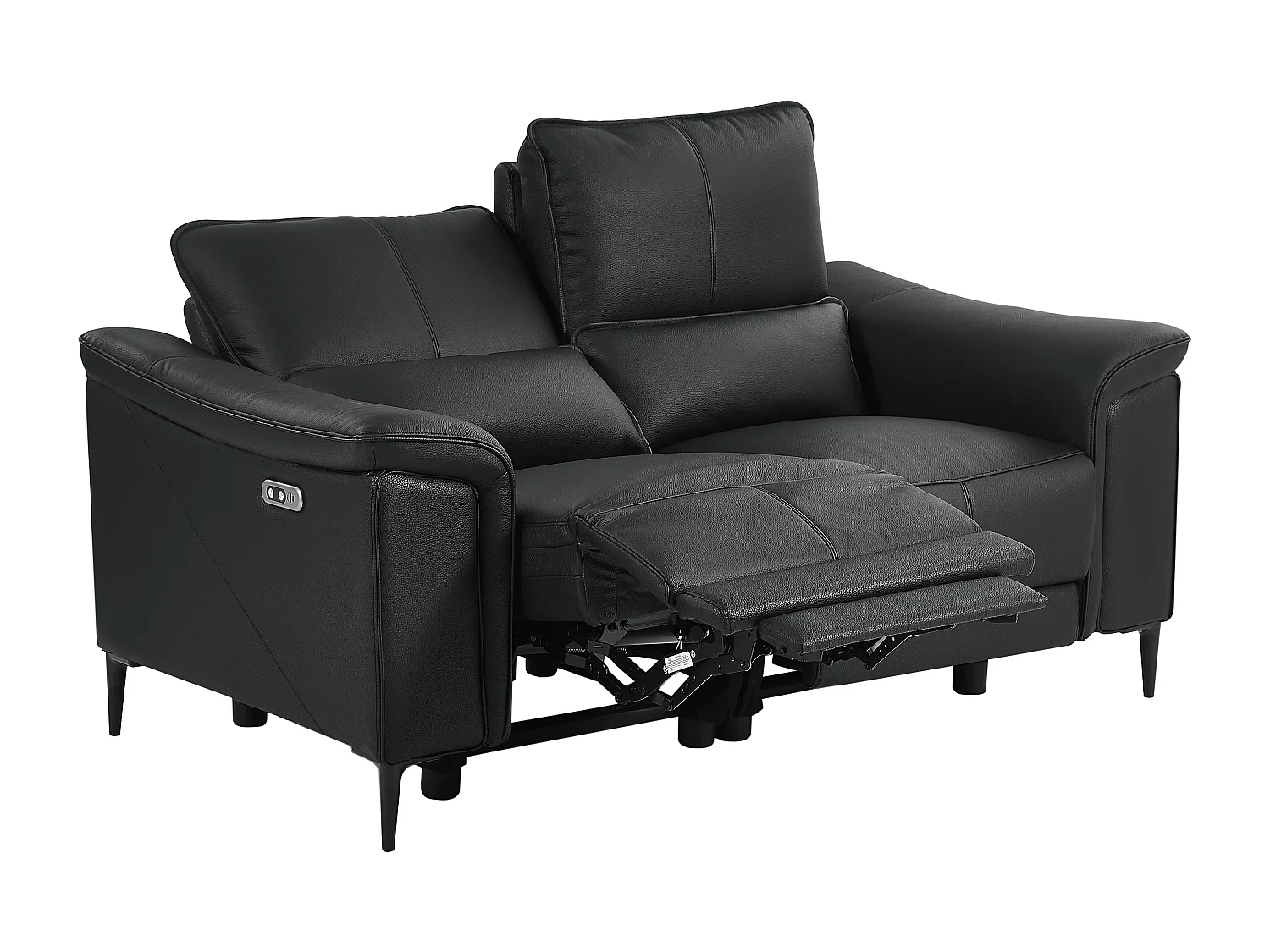 Svart 2-sits soffa VALPARO med elektrisk relaxfunktion i koläder