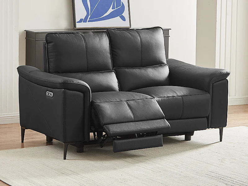 Svart 2-sits soffa VALPARO med elektrisk relaxfunktion i koläder
