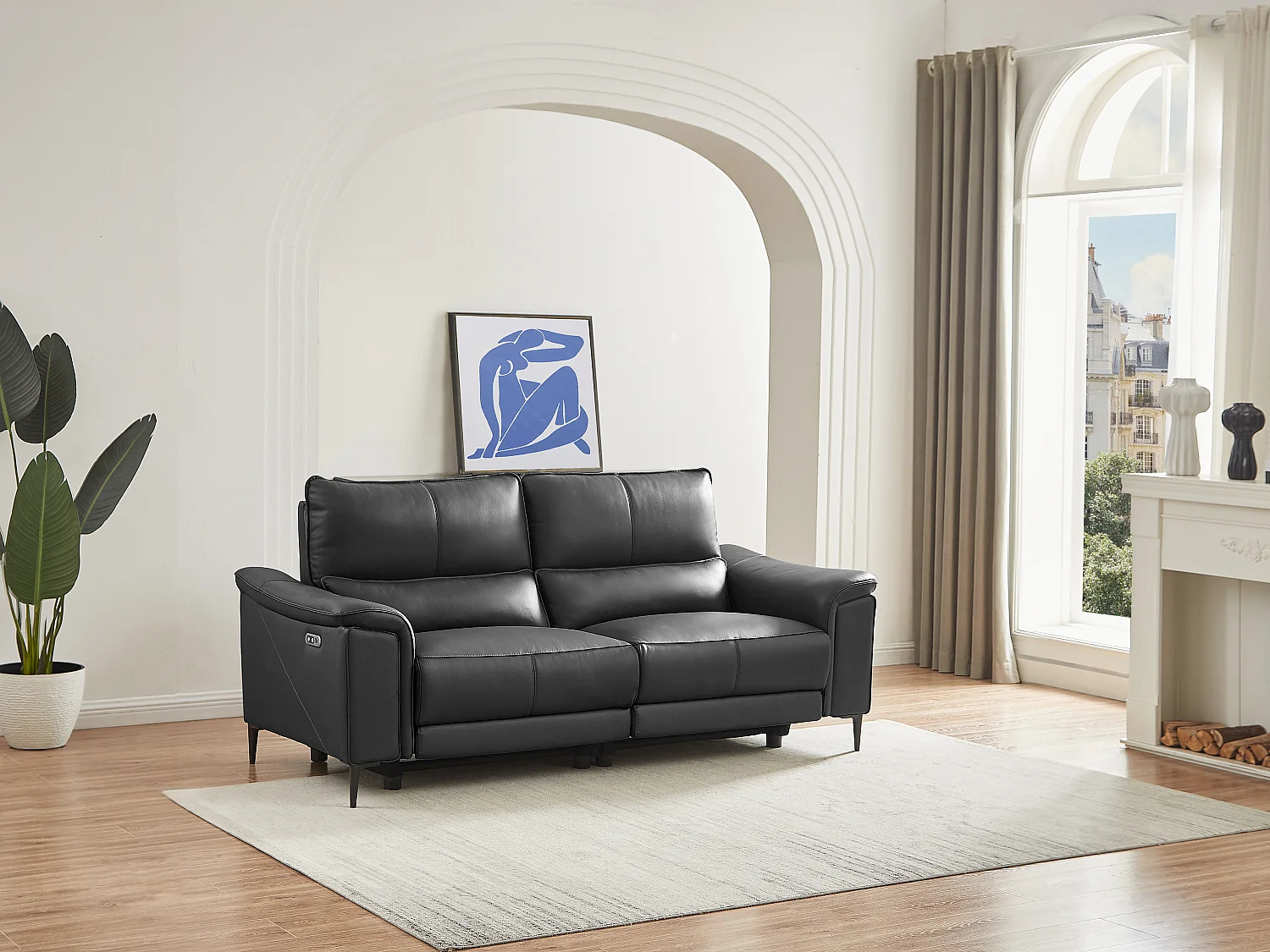 Relaxsofa elektrisch 3-Sitzer - Rindsleder - Anthrazitgrau - VALPARO