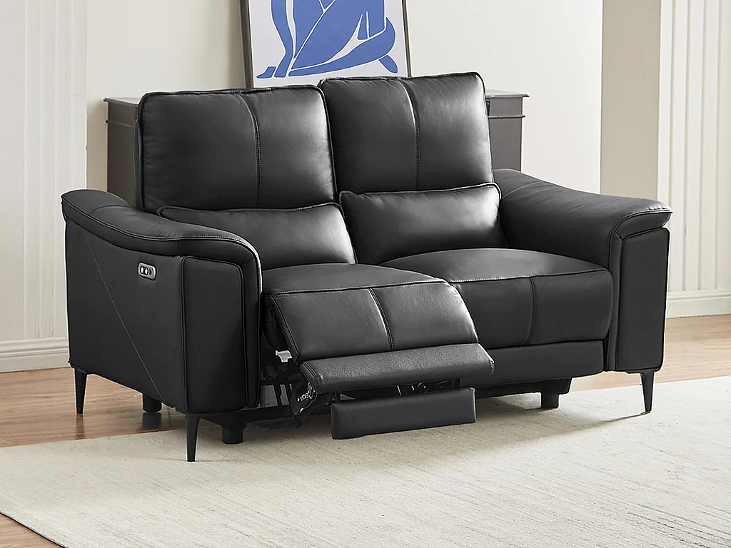 2-sits soffa med elektrisk relaxfunktion i anthracitgrått kalvläder VALPARO