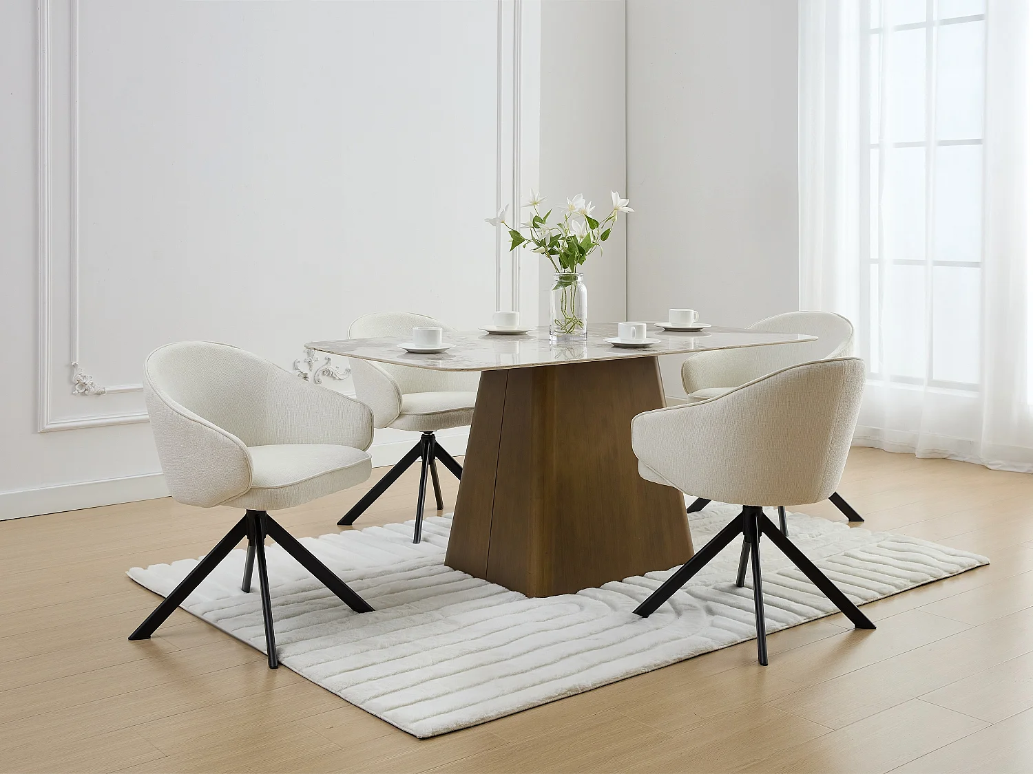 Chaise pivotante avec accoudoirs en tissu texturé et métal noir - Crème - VEXONI de Pascal Morabito