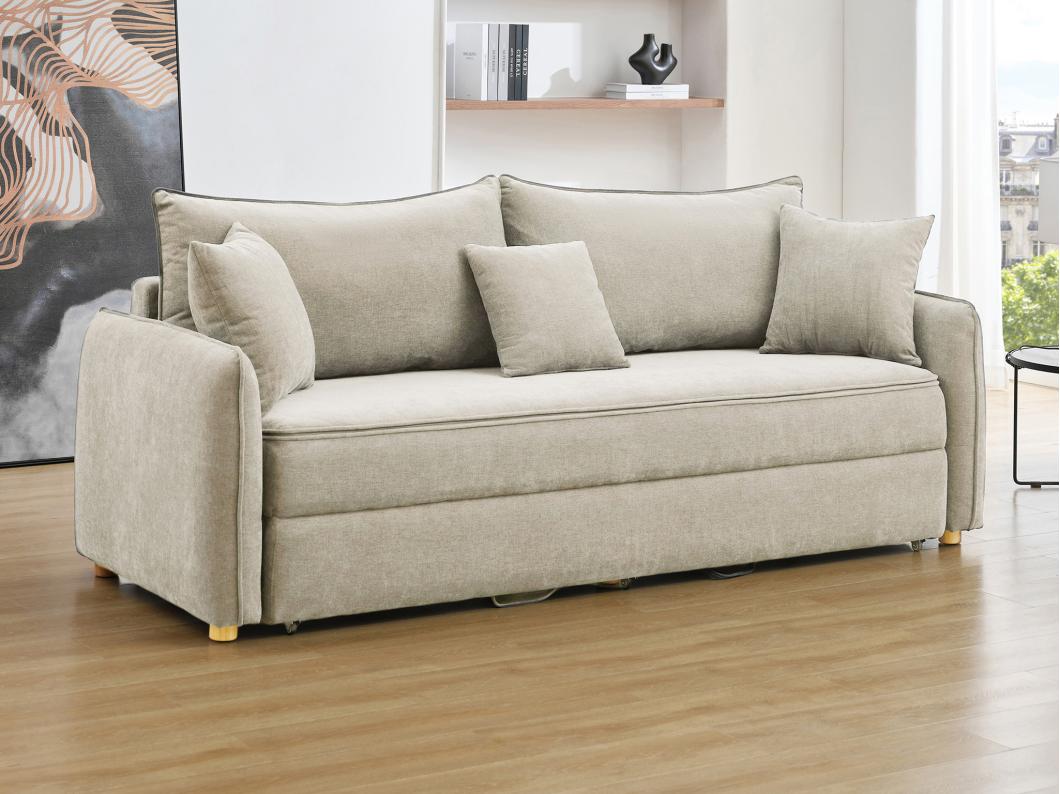Canapé 3 places convertible en tissu beige avec assise à mémoire de forme TORNOLO