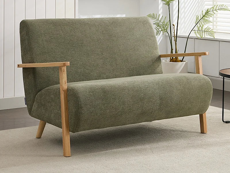 2-sitssoffa i grönt tyg och trä JULOMO