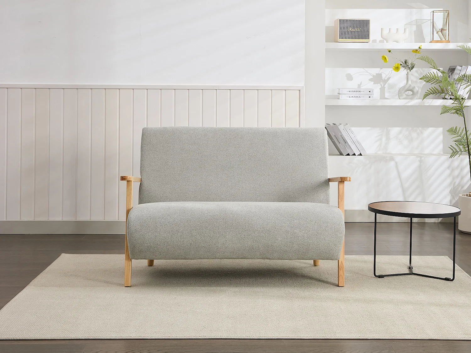 Sofá de 2 plazas de tela gris y madera JULOMO