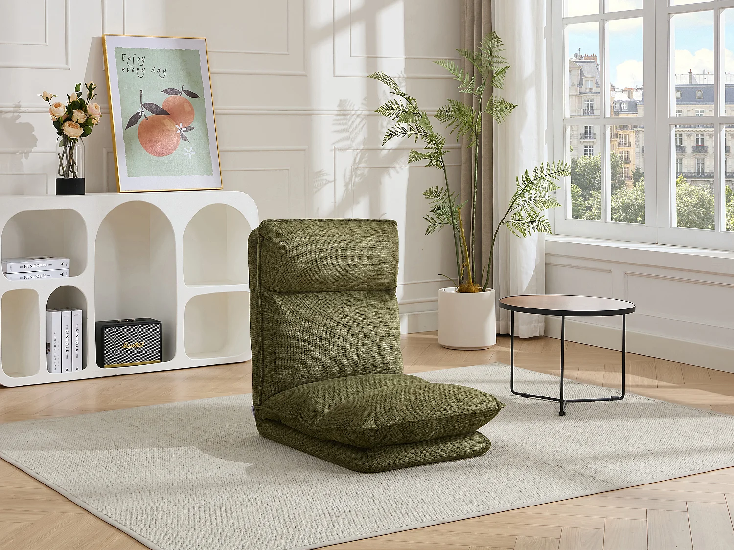 Fauteuil paresseux convertible réglable en tissu chiné vert MURTERA