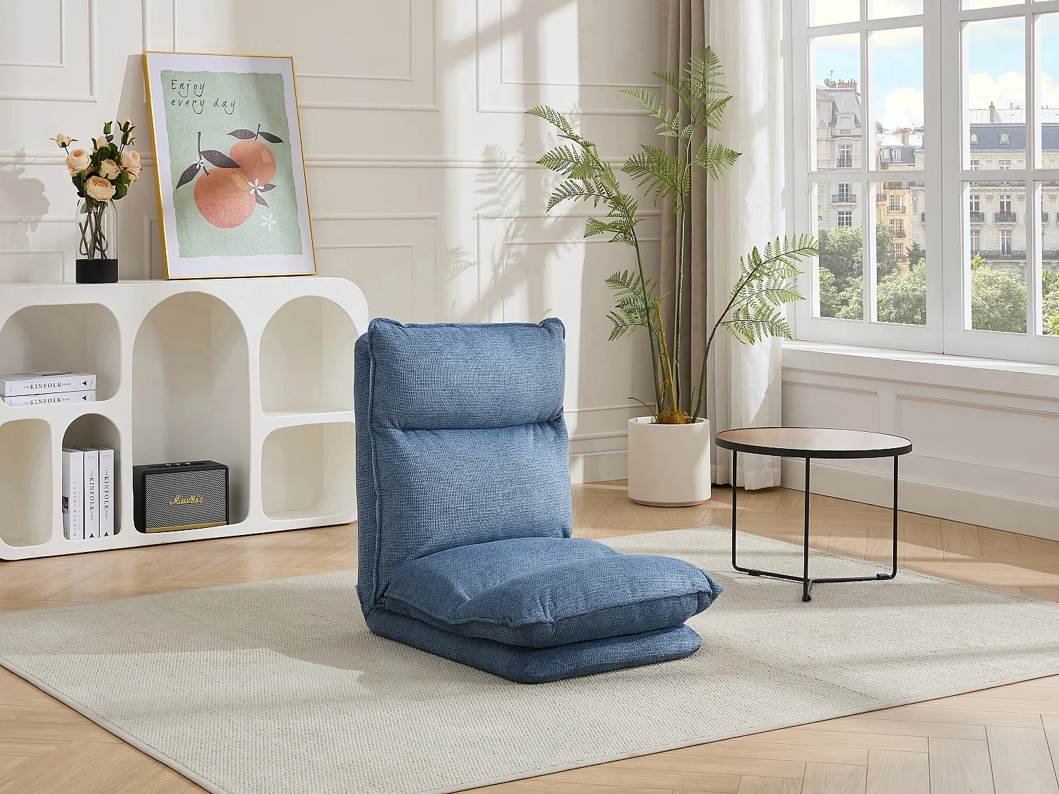 Fauteuil paresseux convertible réglable en tissu chiné bleu MURTERA