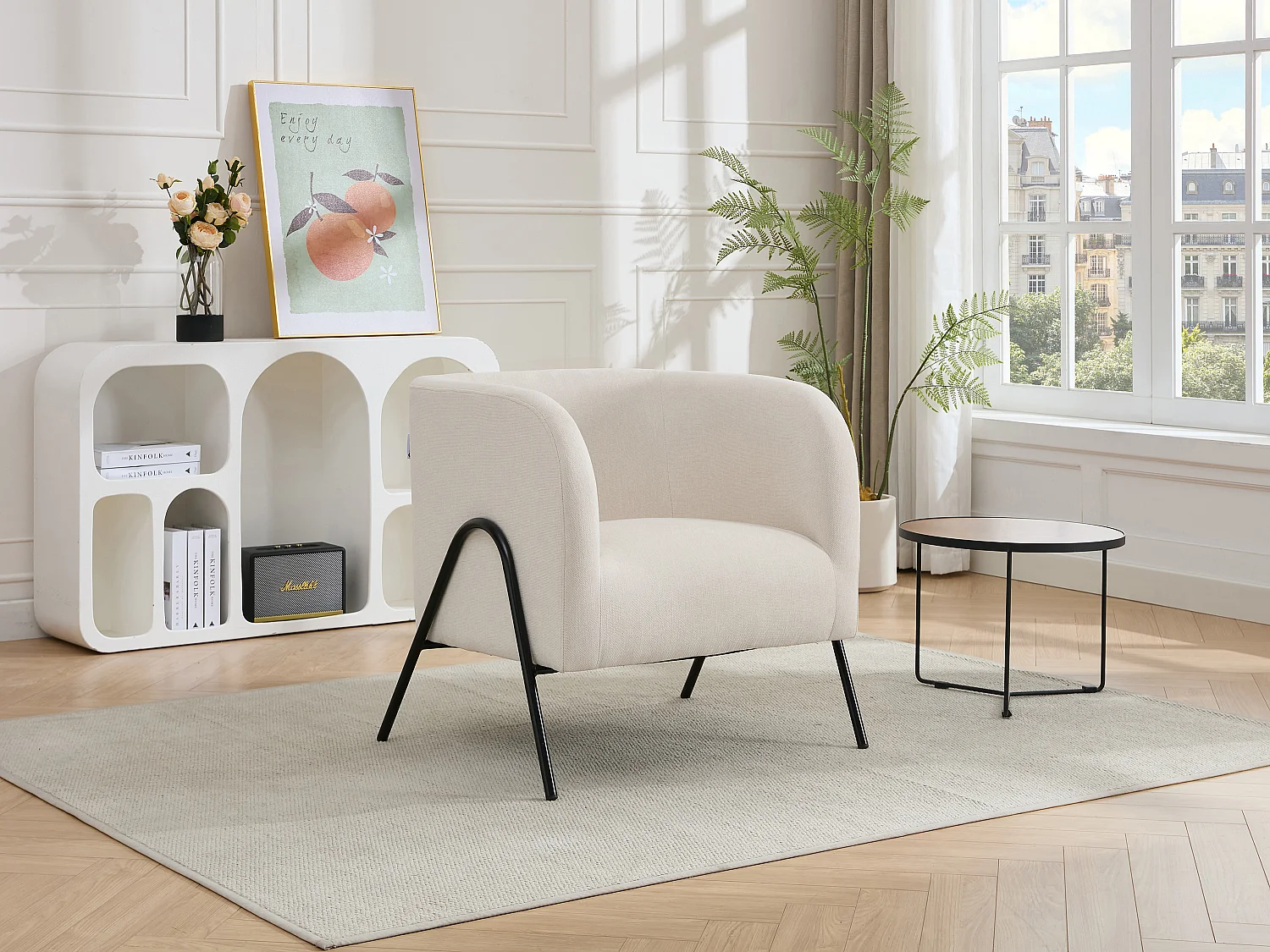 Fauteuil en tissu beige BLINODA
