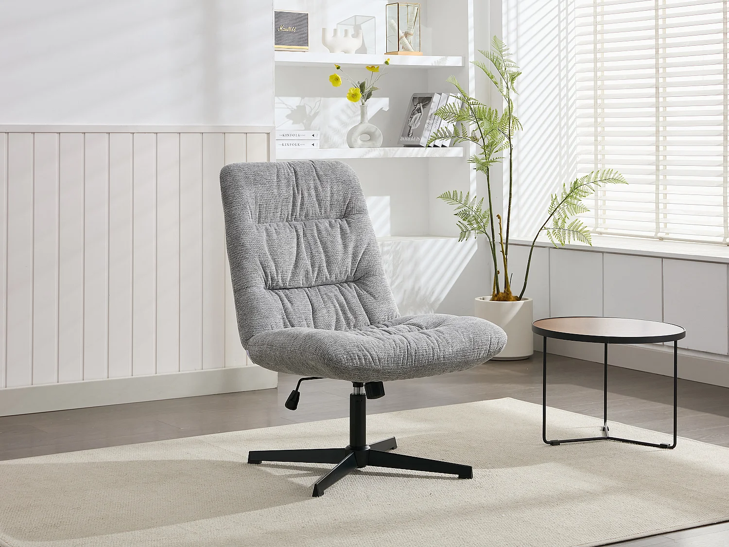 Fauteuil pivotant en tissu chiné gris SELENDO