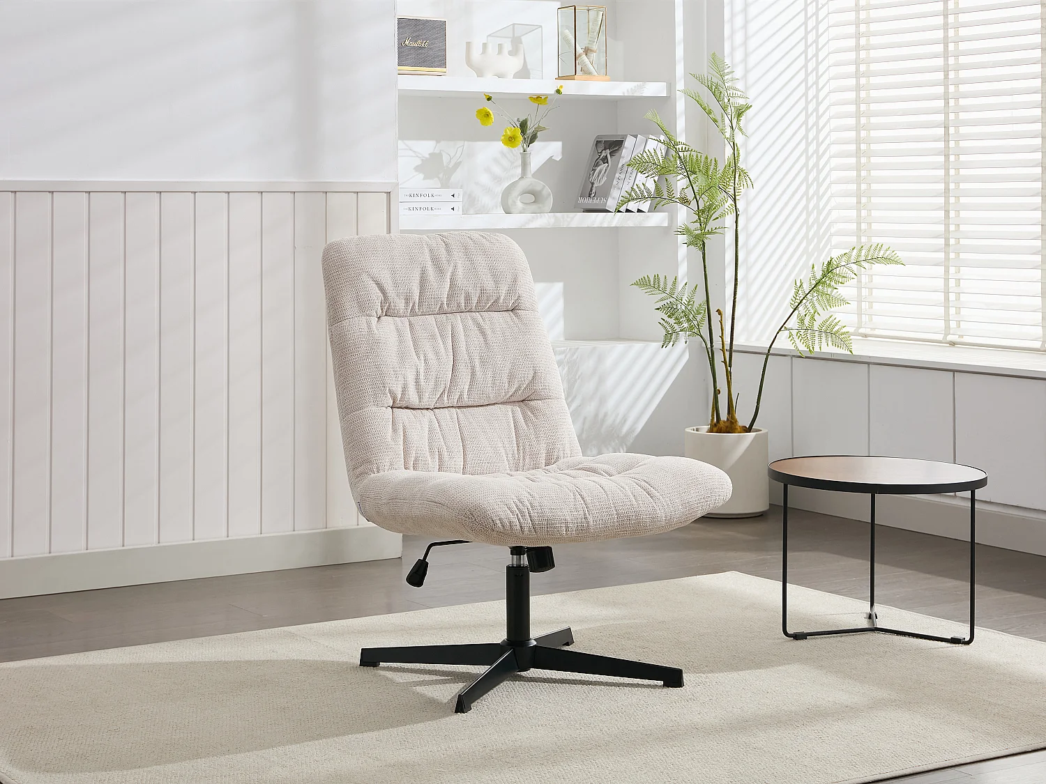 Fauteuil pivotant en tissu chiné beige SELENDO