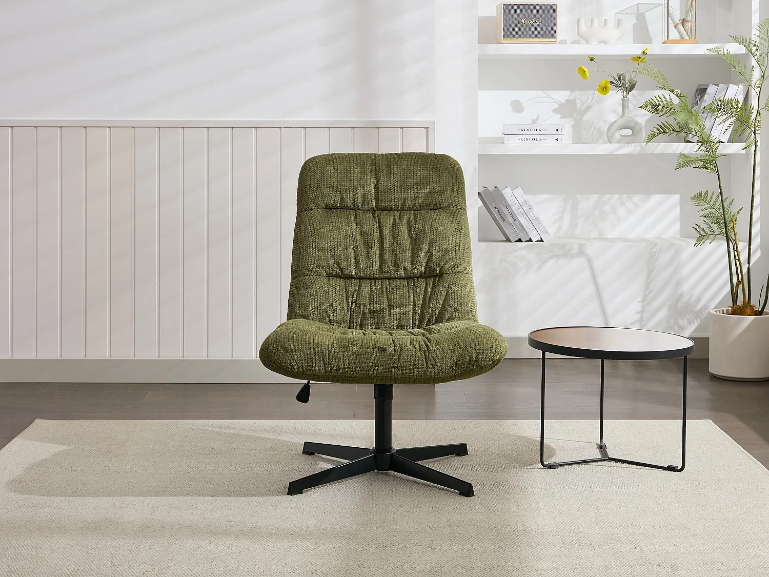 Sillón pivotante de tela jaspeado verde SELENDO