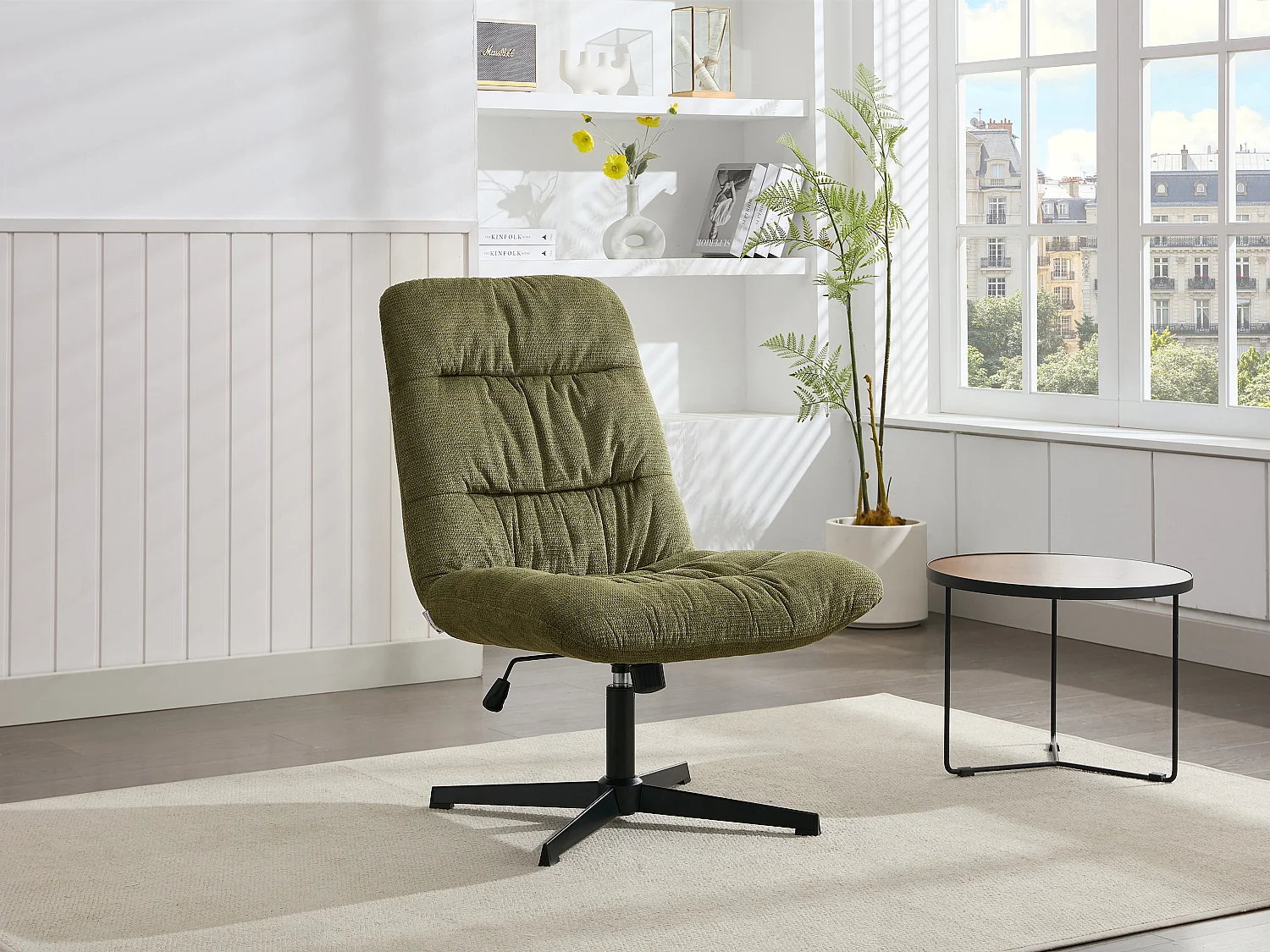 Sillón pivotante de tela jaspeado verde SELENDO