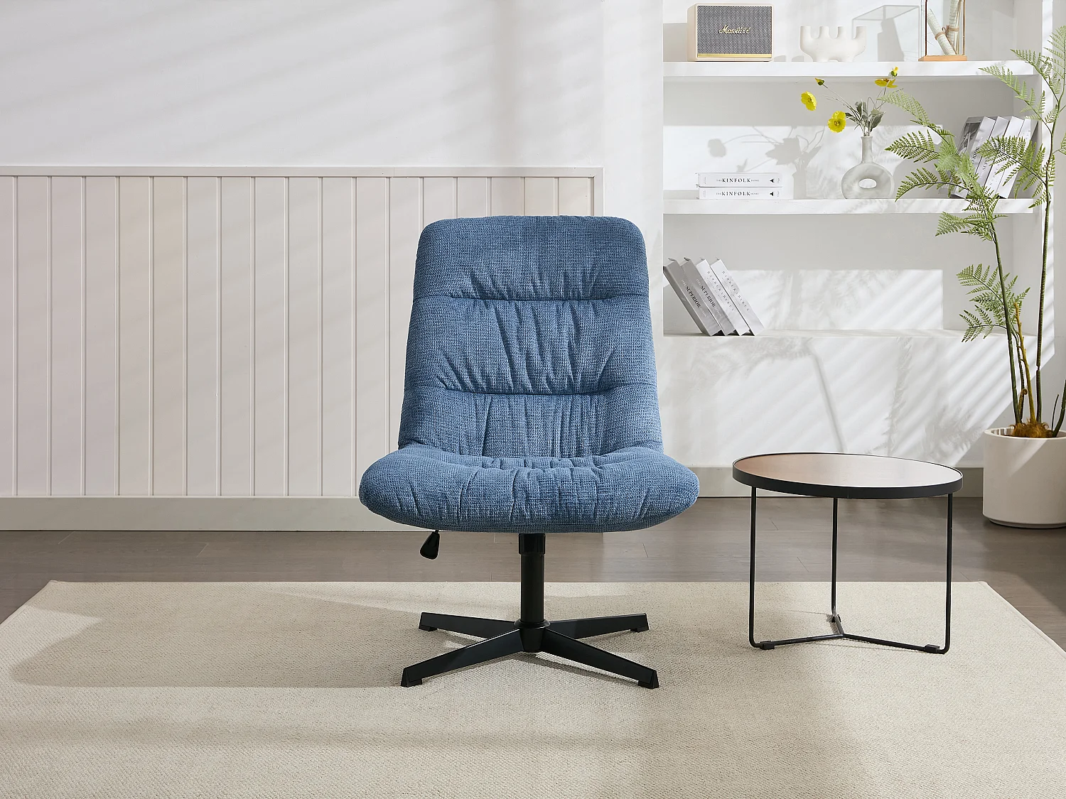 Fauteuil pivotant en tissu chiné bleu SELENDO